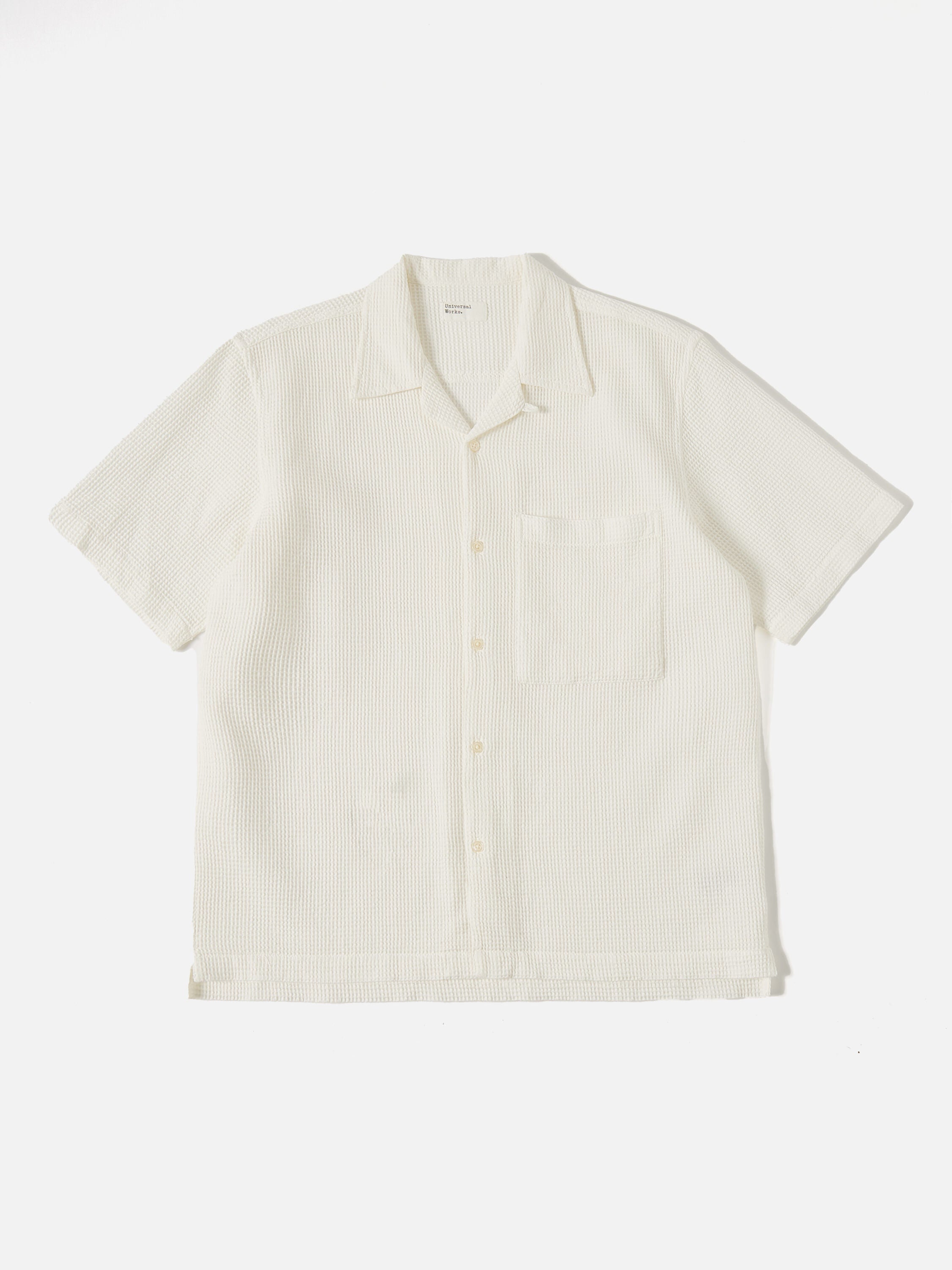 Universal Works Camp Shirt in Ecru Japanese Waffle