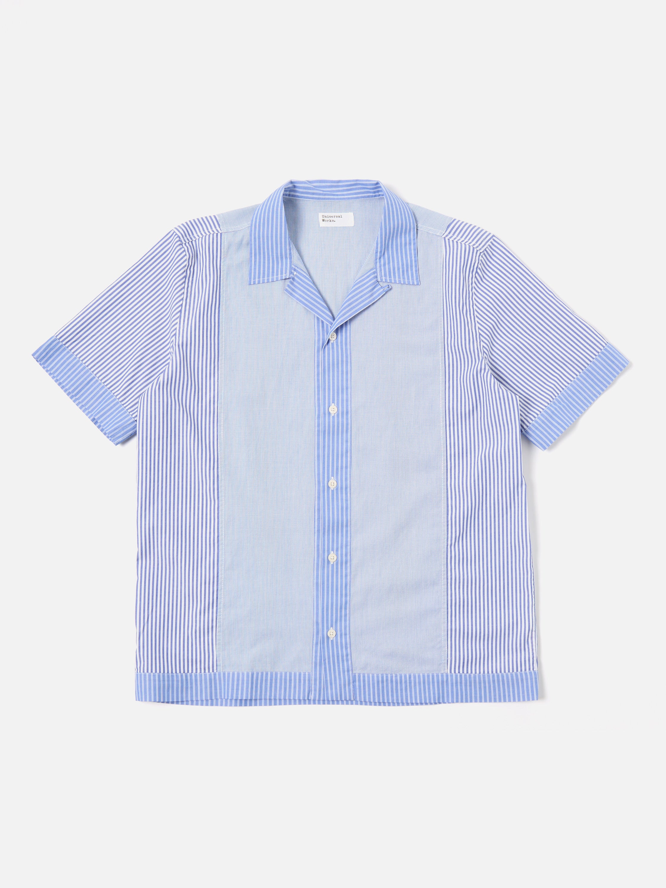 Universal Works Border Panel Shirt in Blue/White Classic Principe Mix