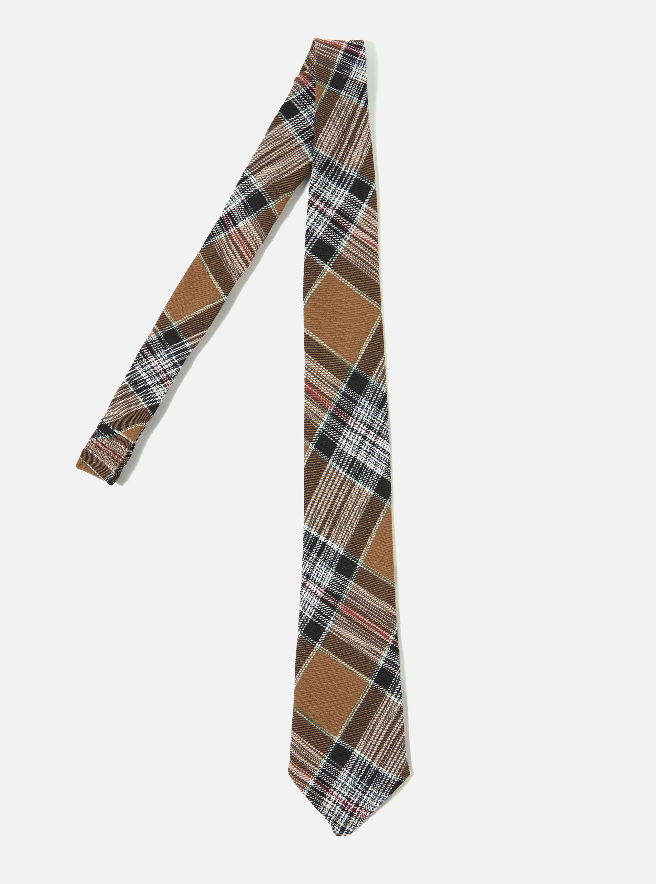 Universal Works Tie in Brown Ikat Twill Check