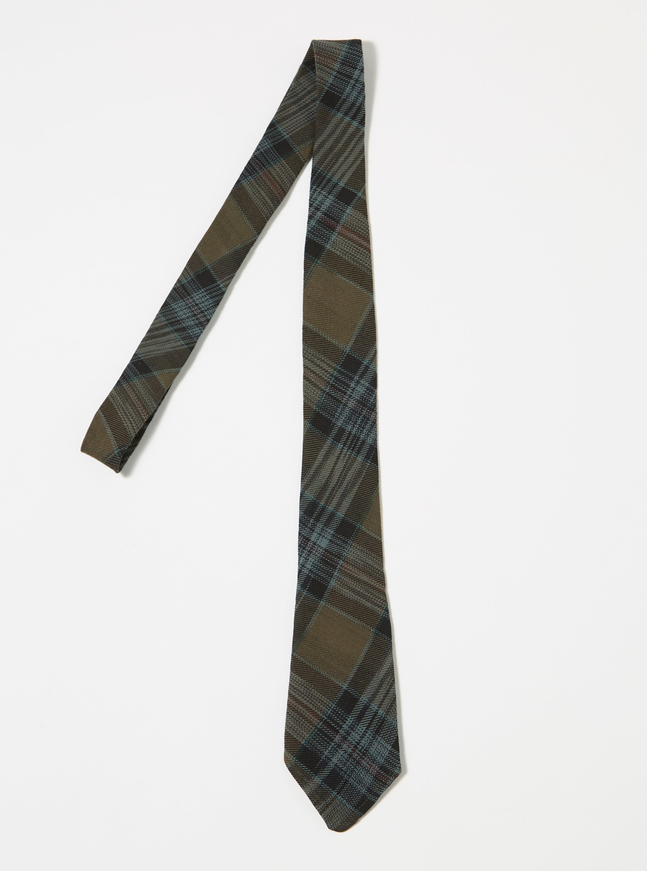 Universal Works Tie in Brown/Charcoal Ikat Twill Check