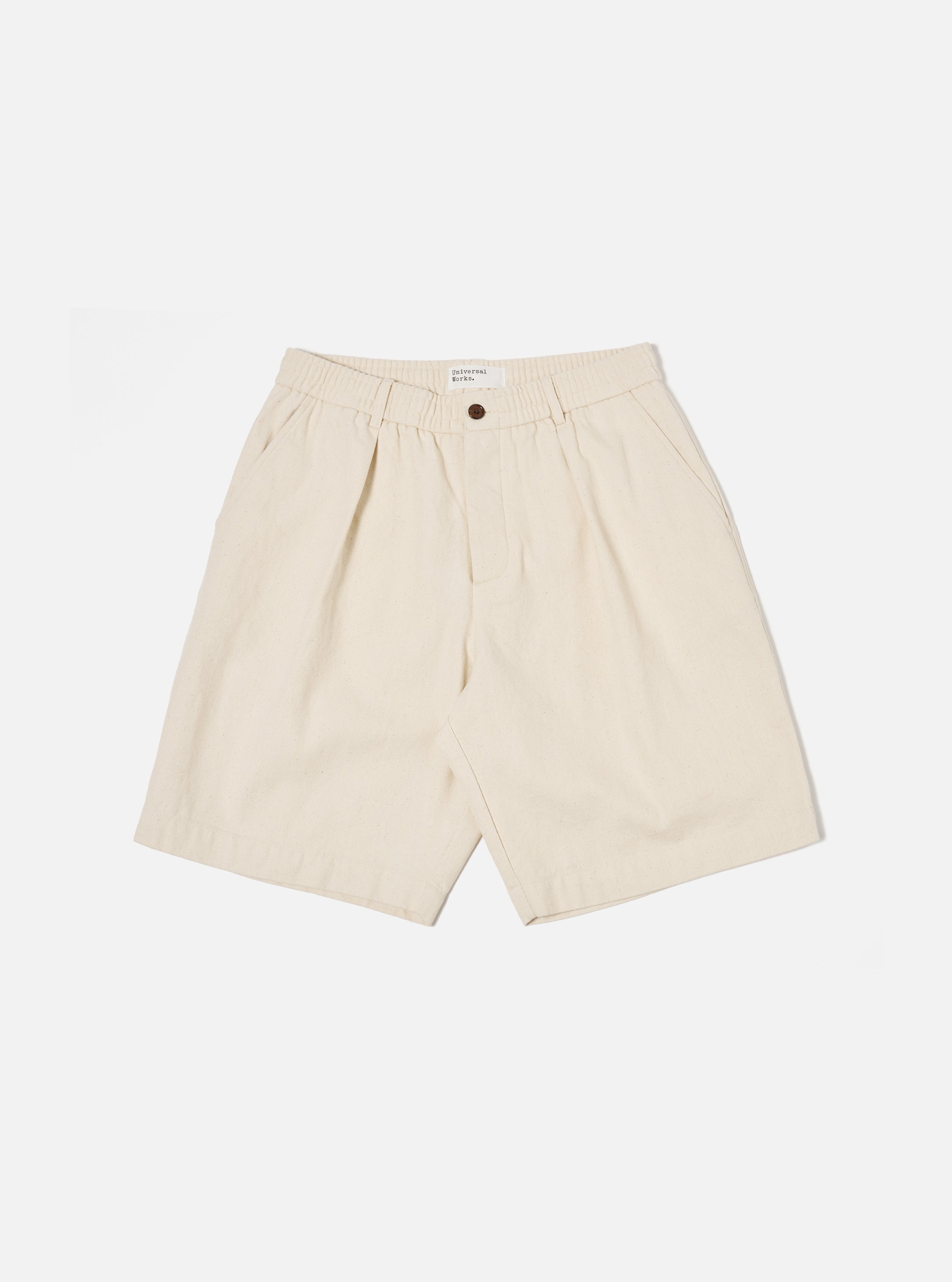 Universal Works Pleated Track Short in Ecru Recycled Cotton