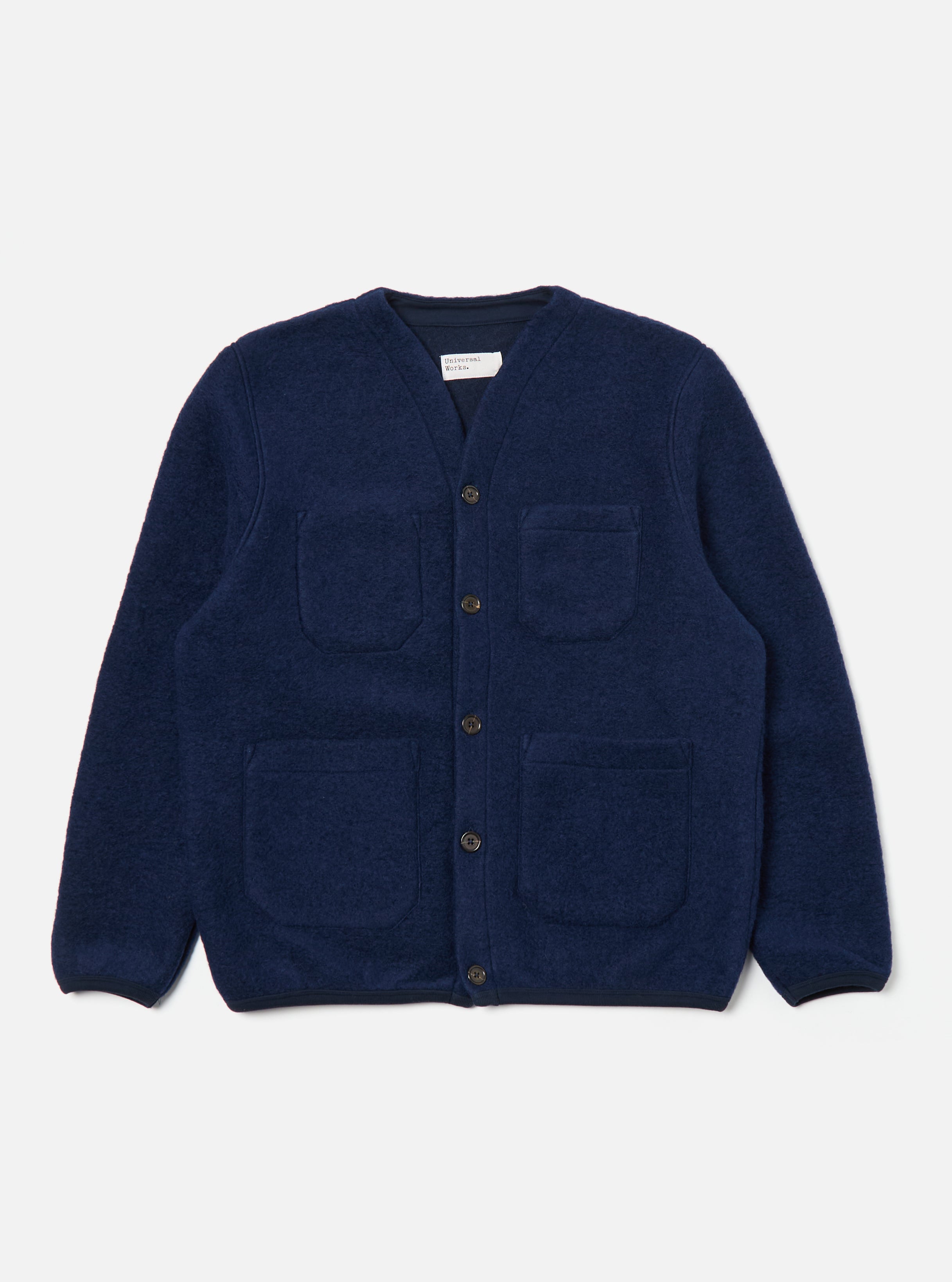 Universal Works Cardigan in Indigo Wool Fleece