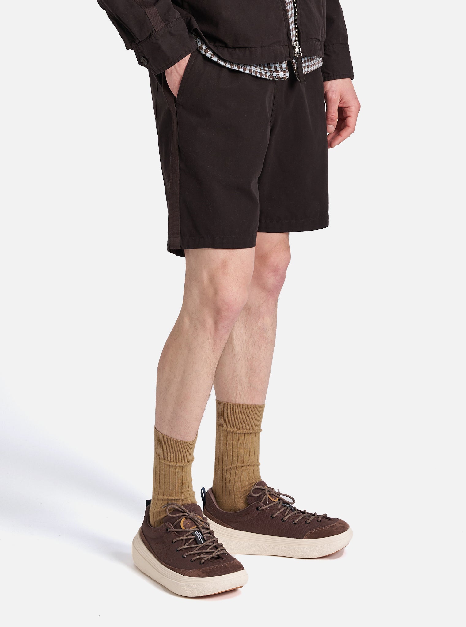 Universal Works Beach Short in Licorice Summer Canvas