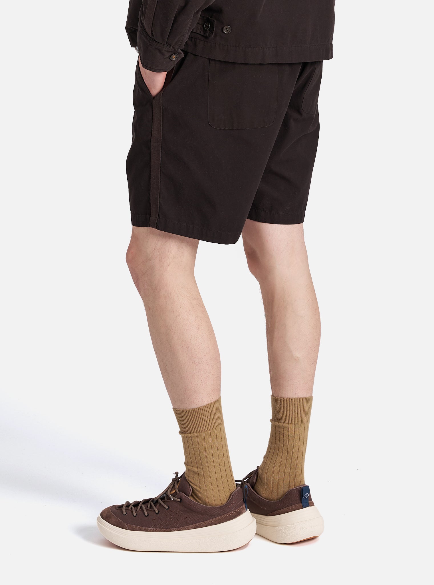 Universal Works Beach Short in Licorice Summer Canvas