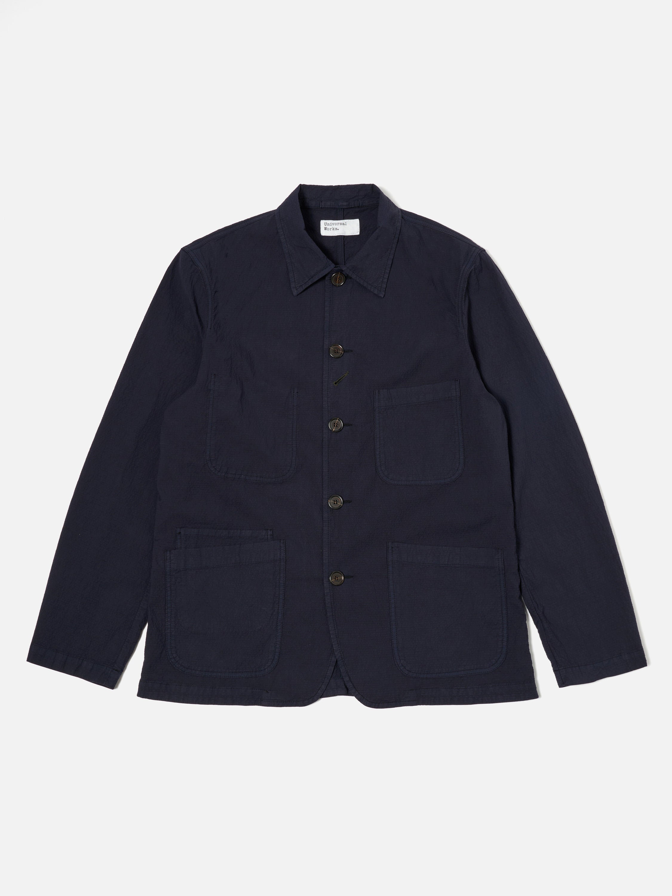Universal Works Bakers Jacket in Navy Seersucker II