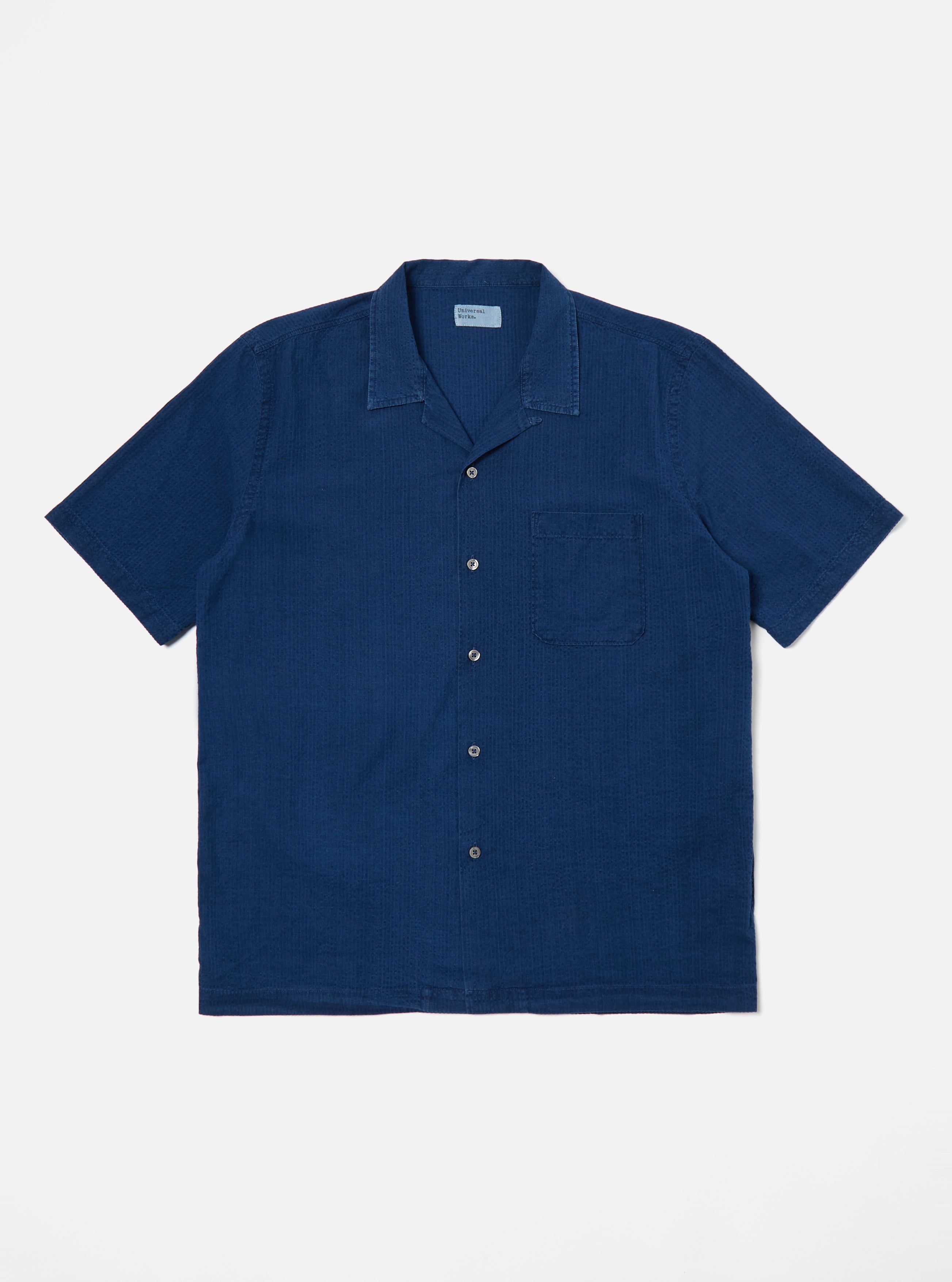 Universal Works Road Shirt in Washed Indigo Seersucker