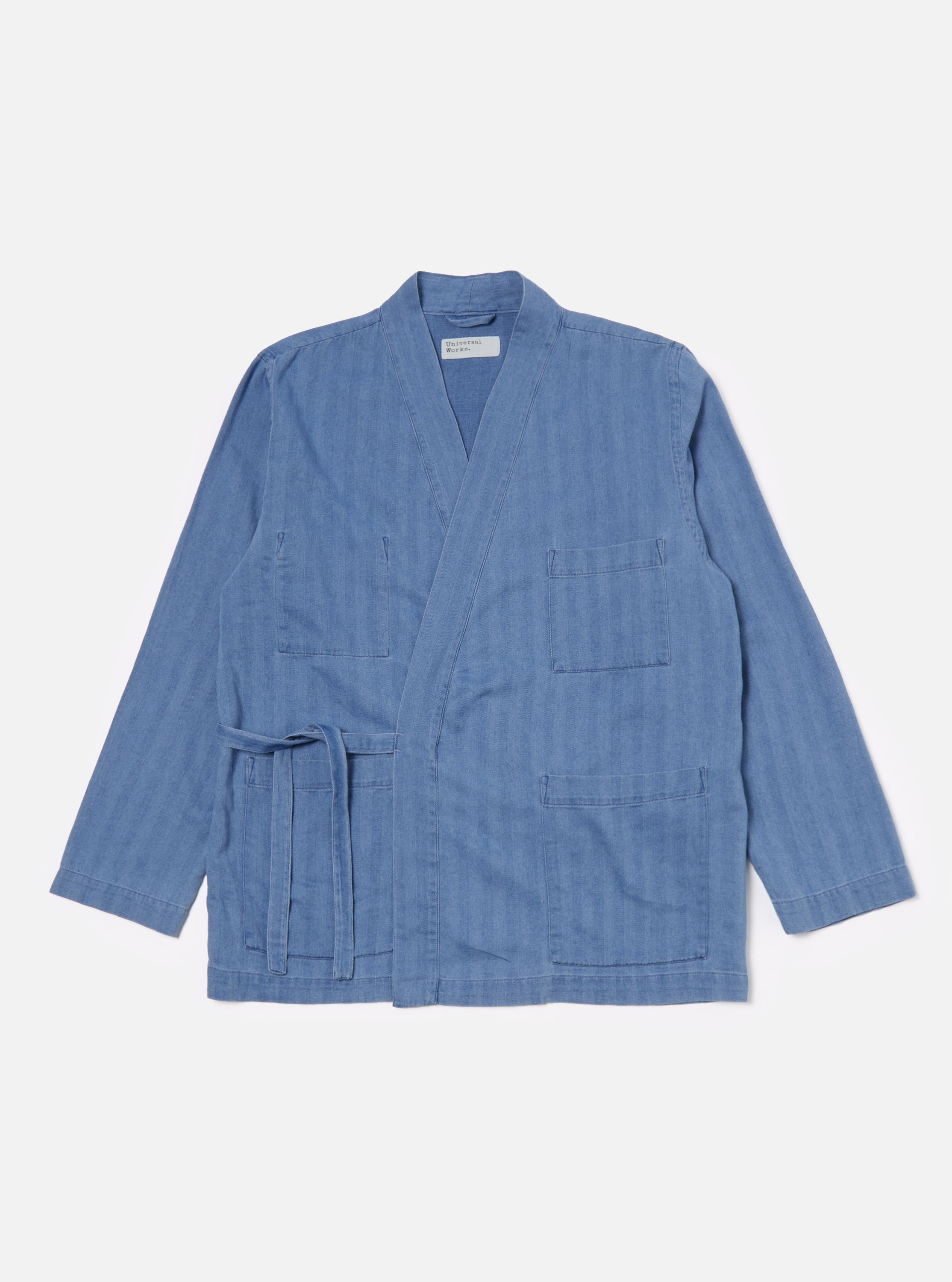 Universal Works Kyoto Work Jacket in Washed Indigo Herringbone Denim