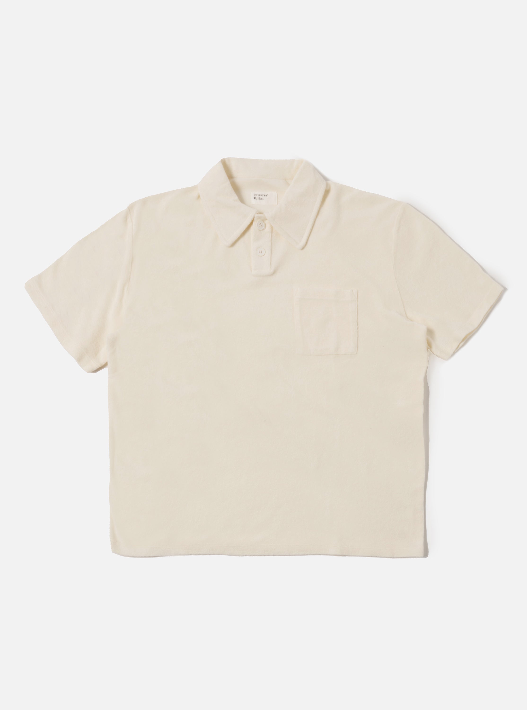 Universal Works Newlyn Polo in Ecru Light Weight Terry