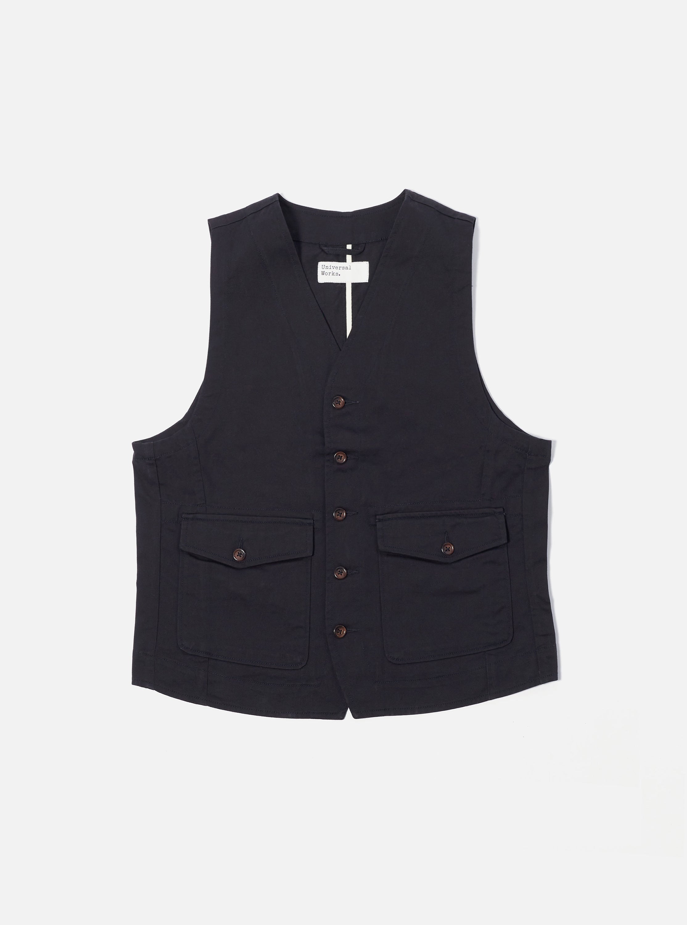 Universal Works Field Waistcoat in Black Twill