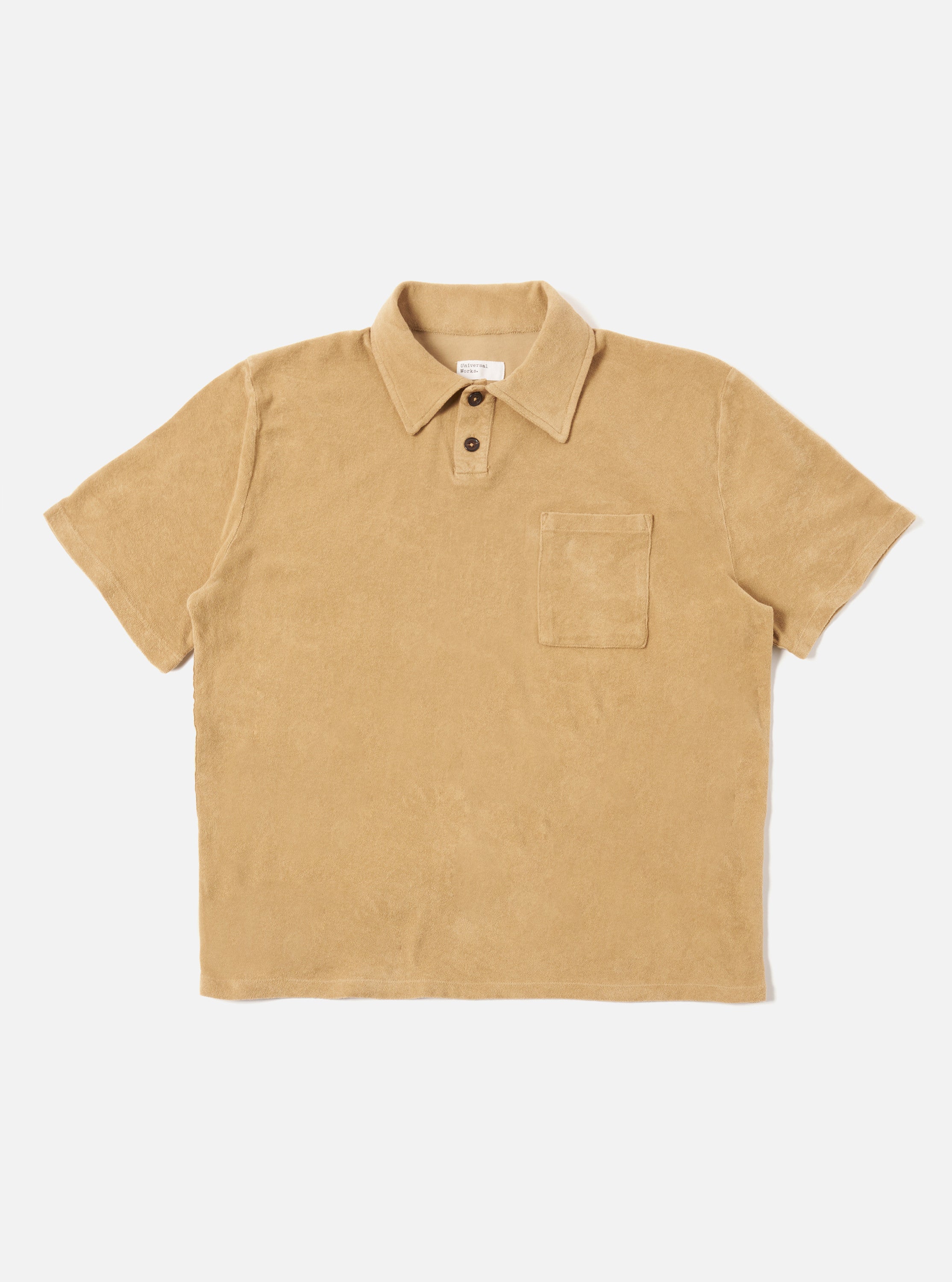 Universal Works Newlyn Polo in Sand Light Weight Terry