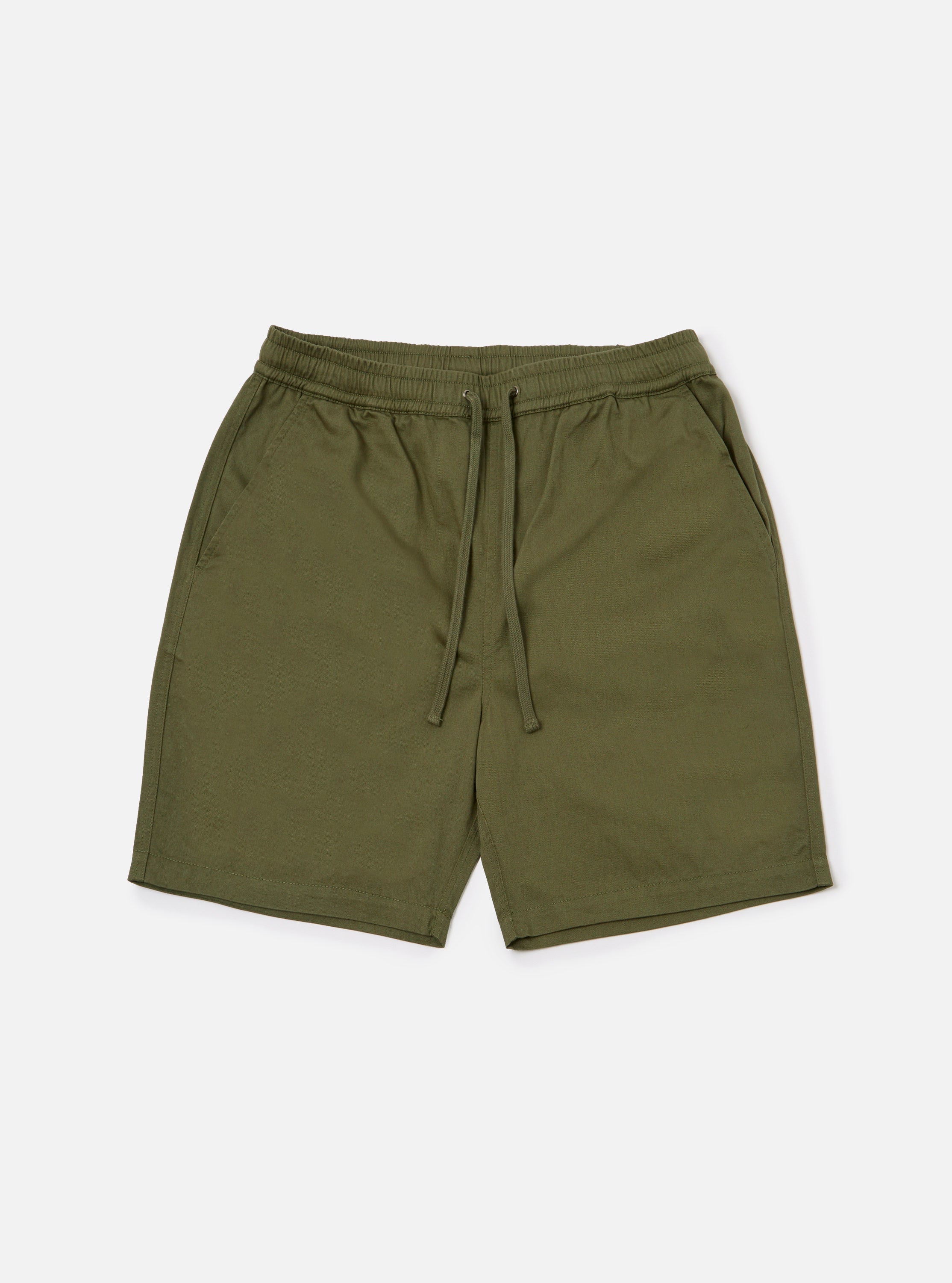 Universal Works Beach Short in Light Olive Twill