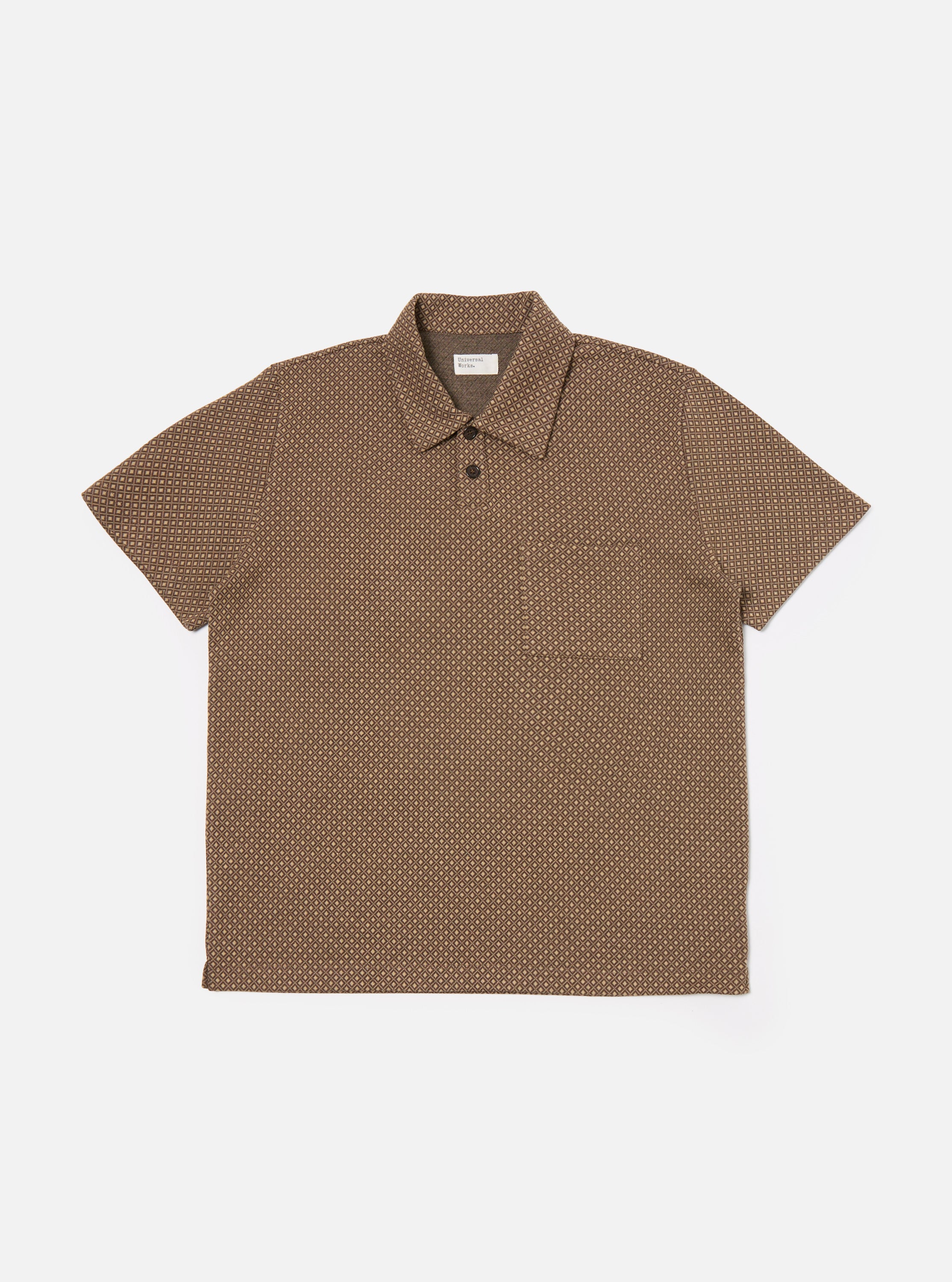 Universal Works Newlyn Polo in Brown Argyll Jersey