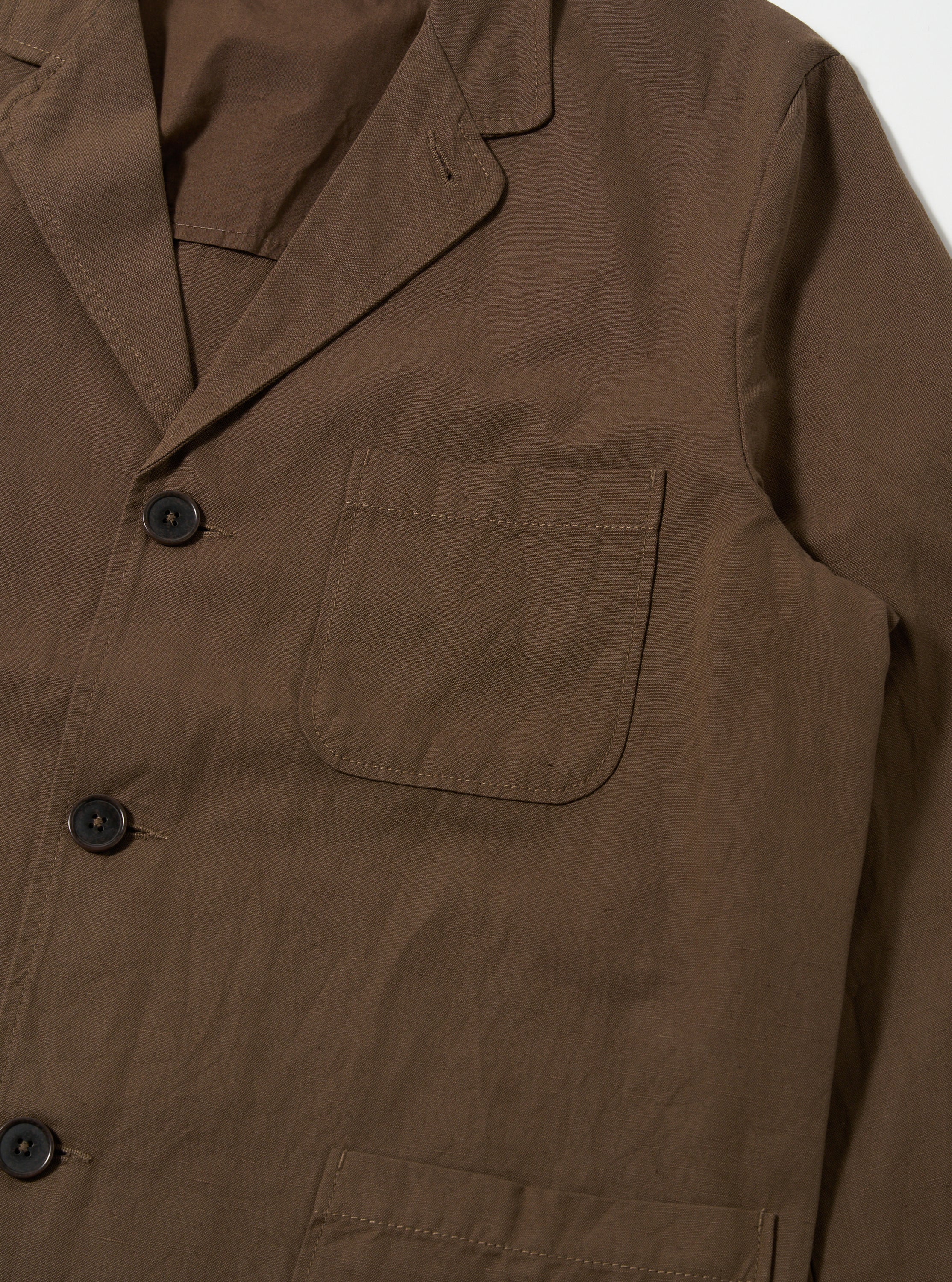 Universal Works Three Button Universal Works Three Button Jacket in Khaki Linen Slub Weave ...