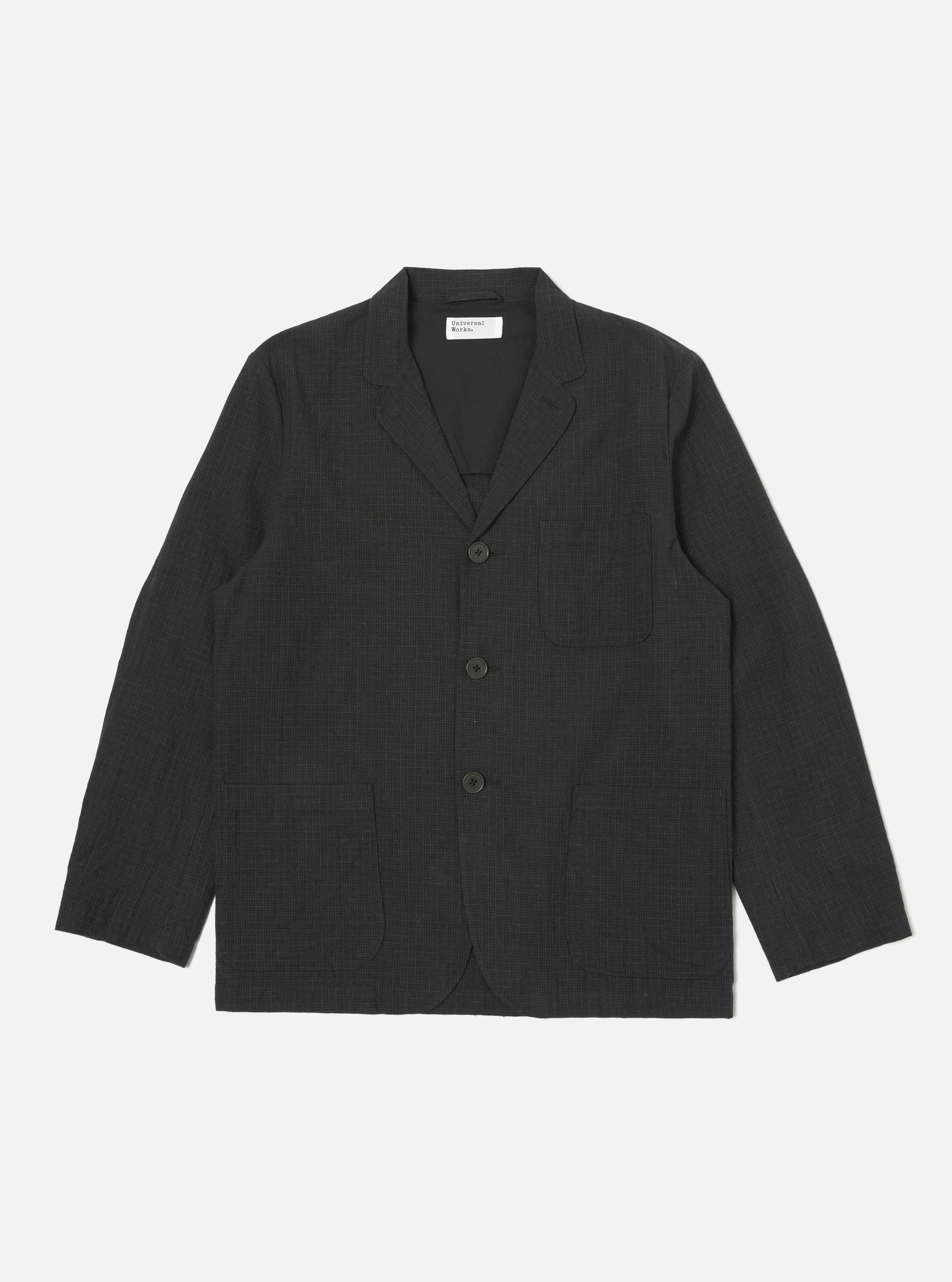 Universal Works Three Button Jacket in Charcoal Fine Linen Mix