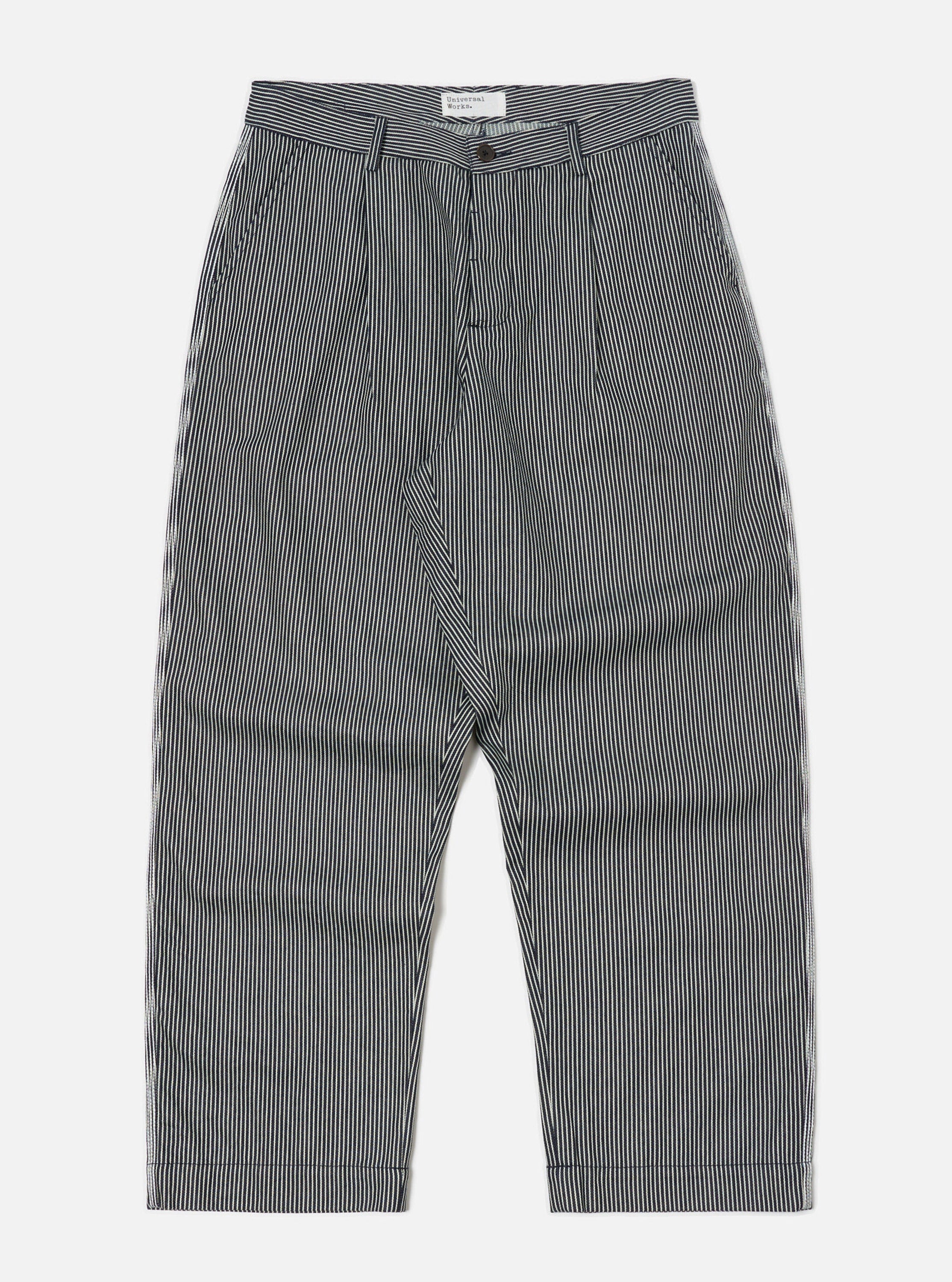 Universal Works Duke Pant in Indigo Hickory Stripe Denim