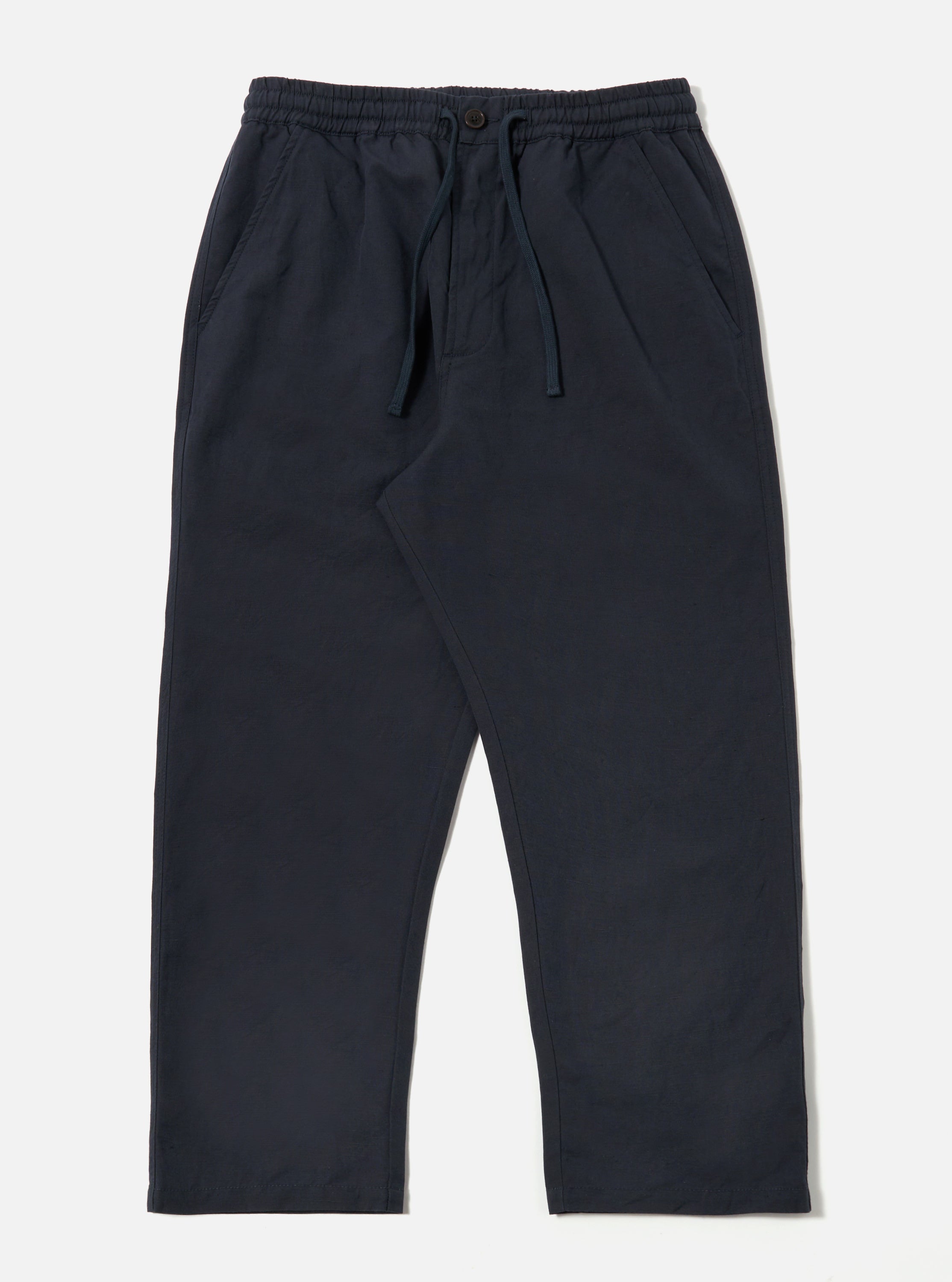 Universal Works Hi Water Trouser in Navy Linen Slub Weave