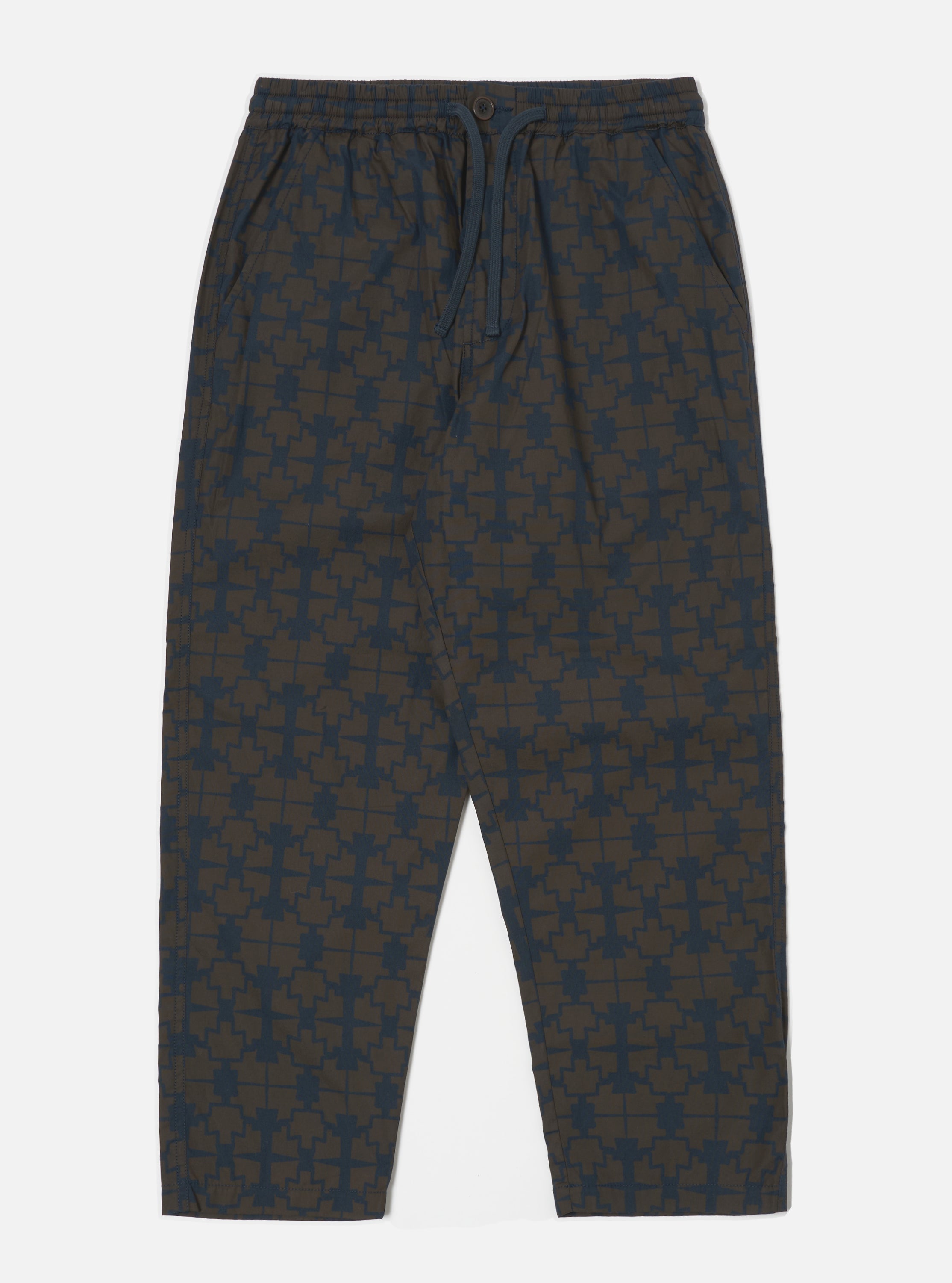 Universal Works Hi Water Trouser in Navy Mitla Print Cotton