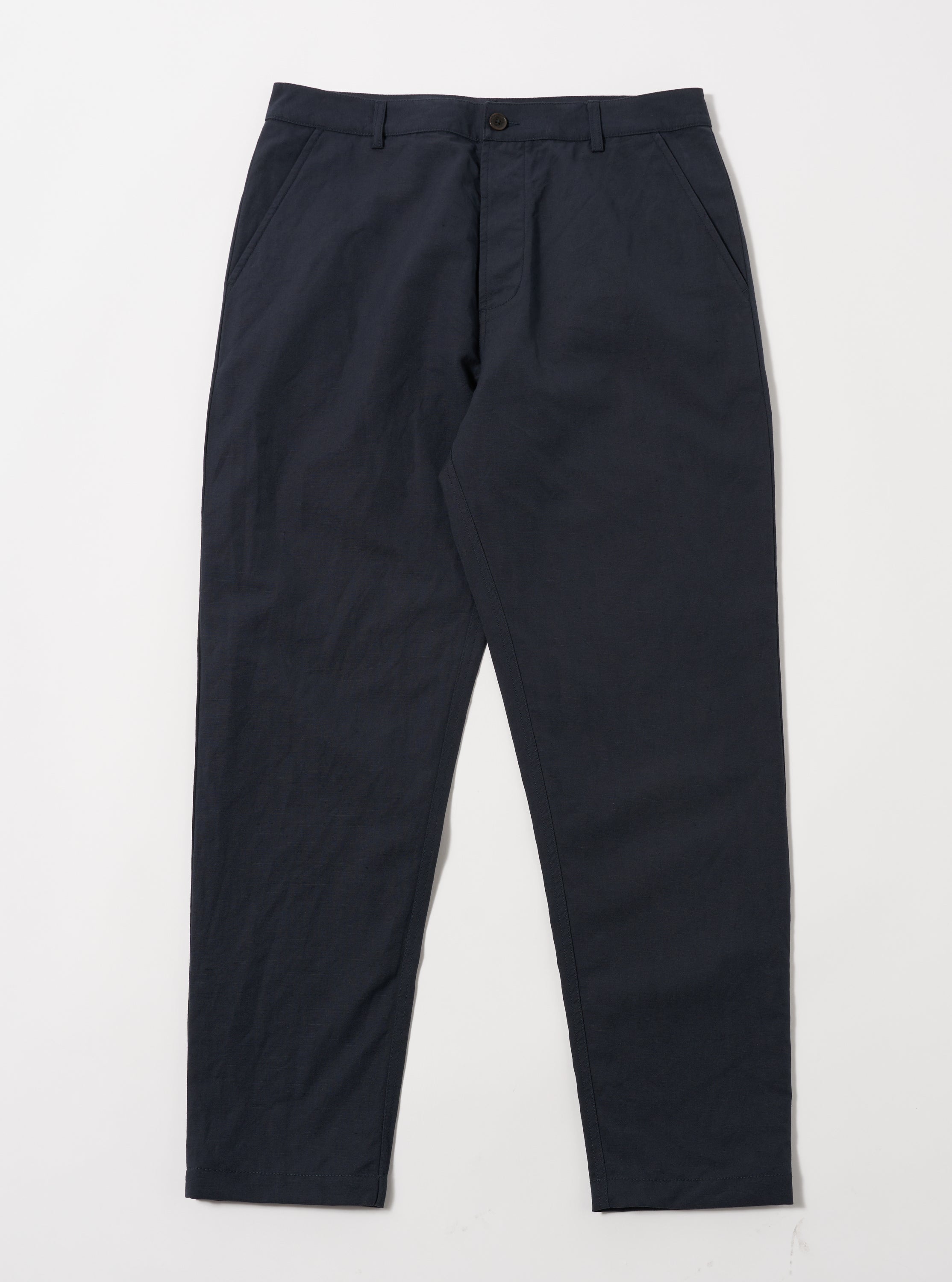 Universal Works Military Chino in Navy Linen Slub Weave