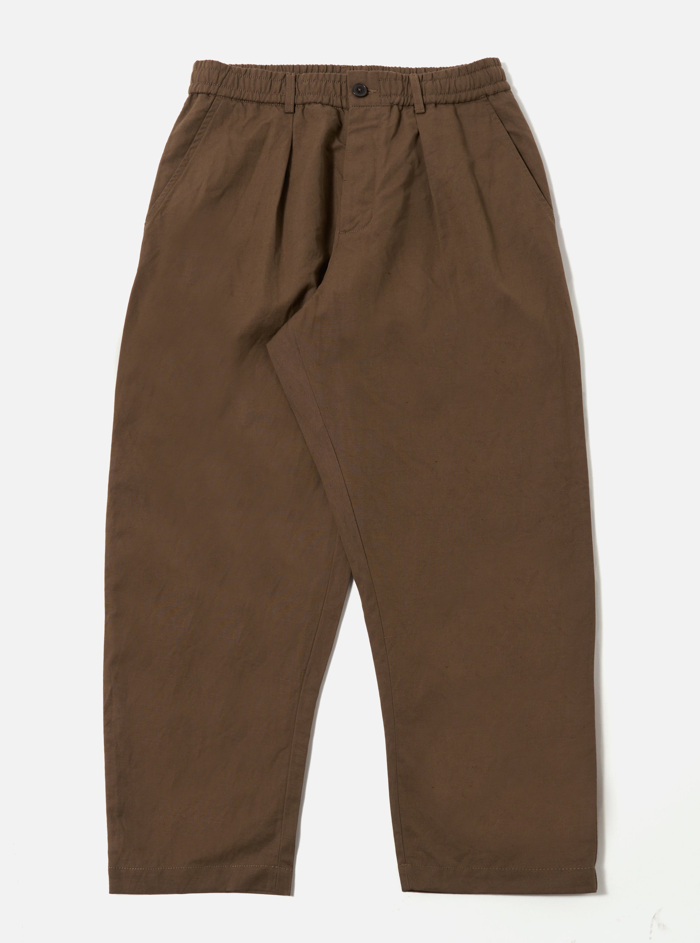 Universal Works Oxford Pant in Khaki Linen Slub Weave