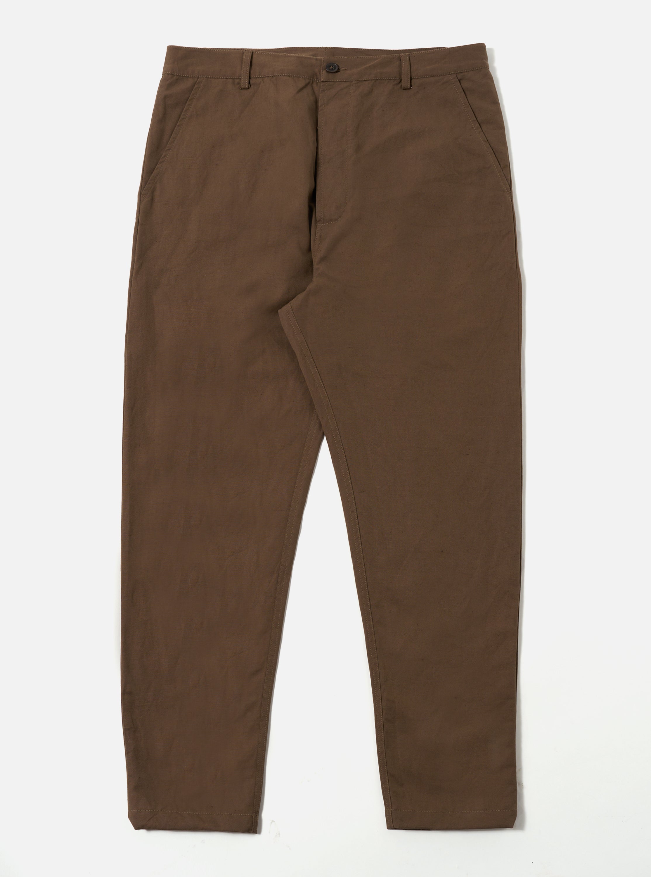 Universal Works Military Chino in Khaki Linen Slub Weave