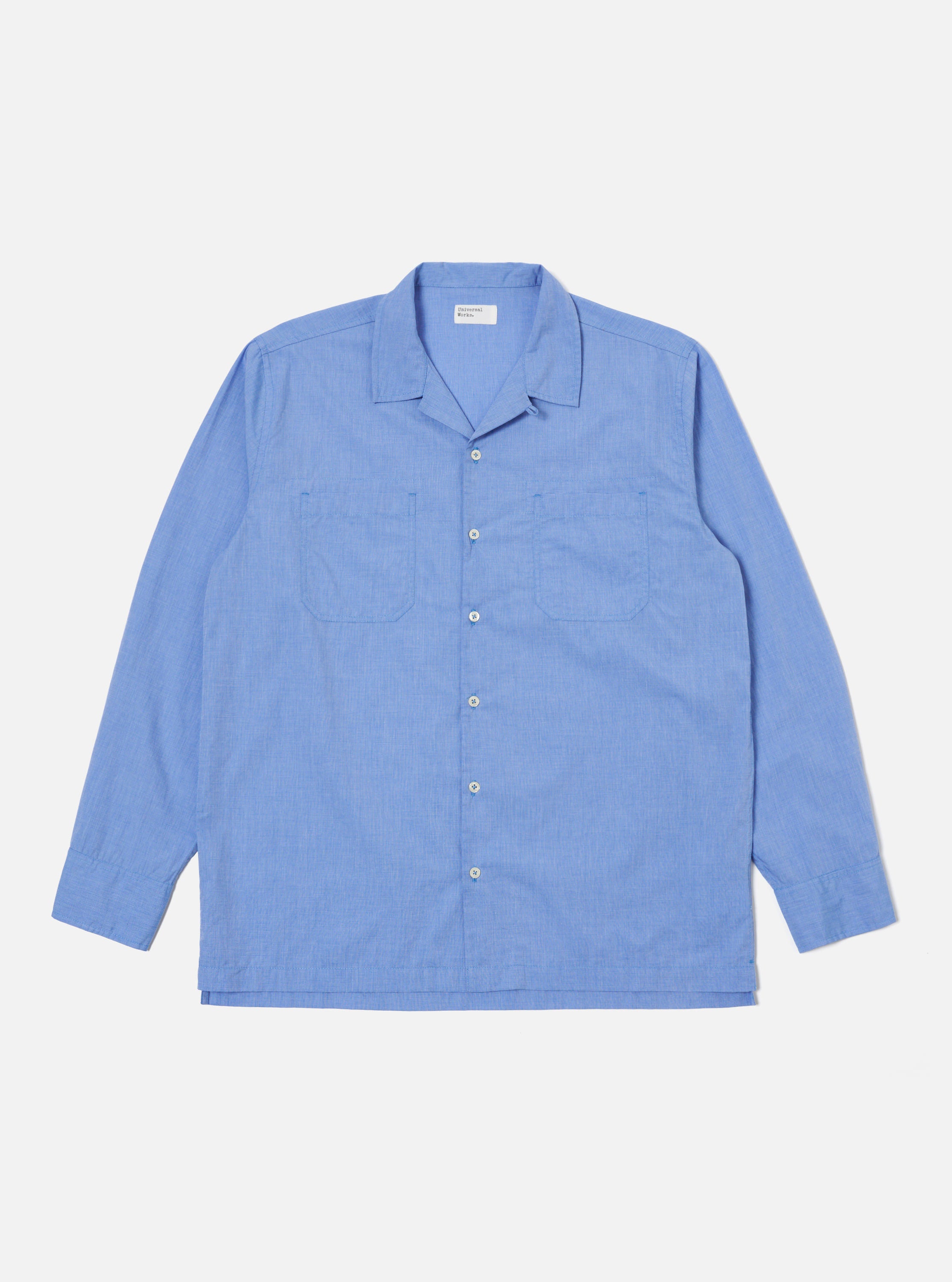 Universal Works Garage Shirt in Blue End On End Cotton