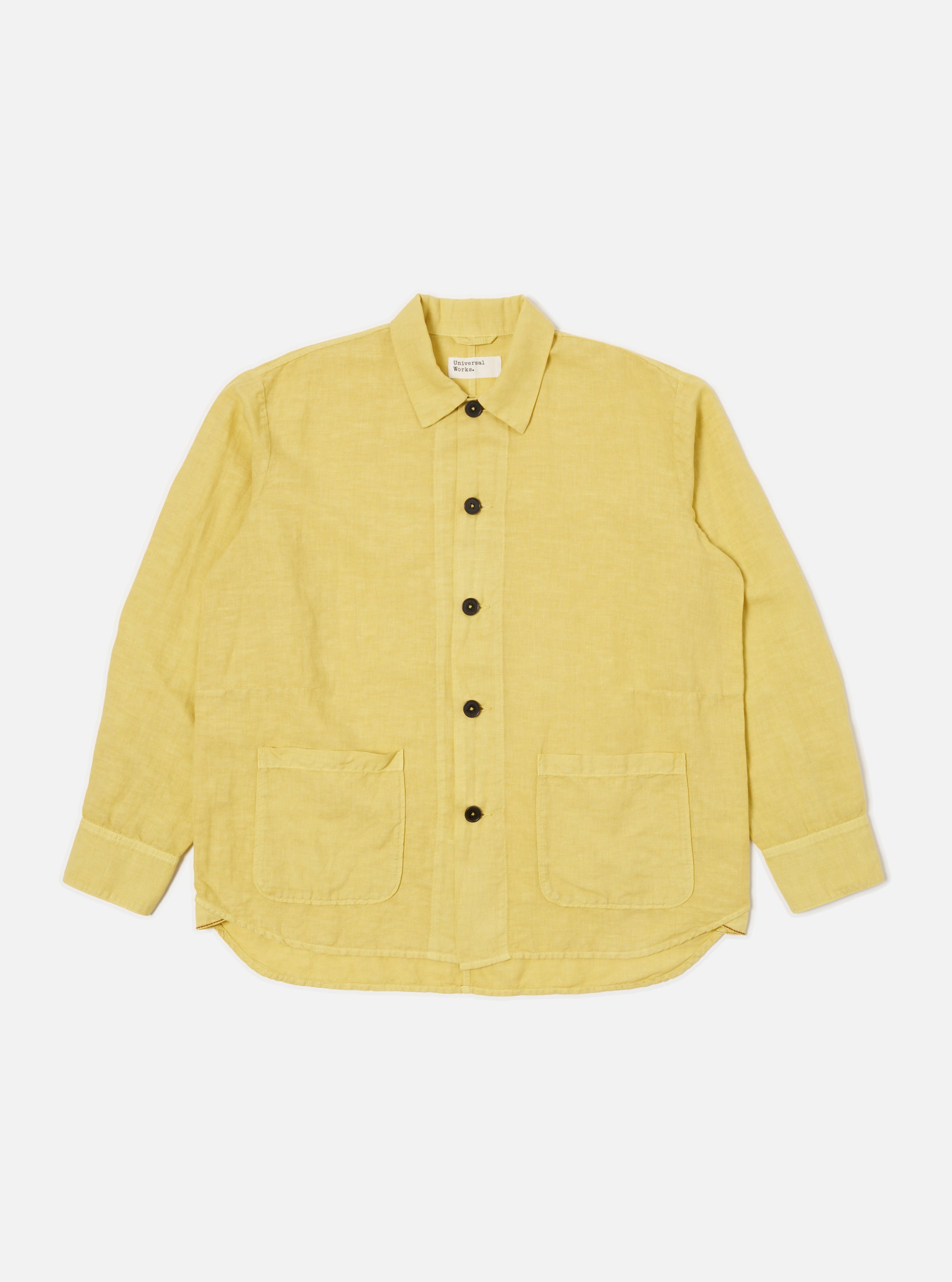 Universal Works Travail Overshirt in Lemon Linen Cotton Shirting