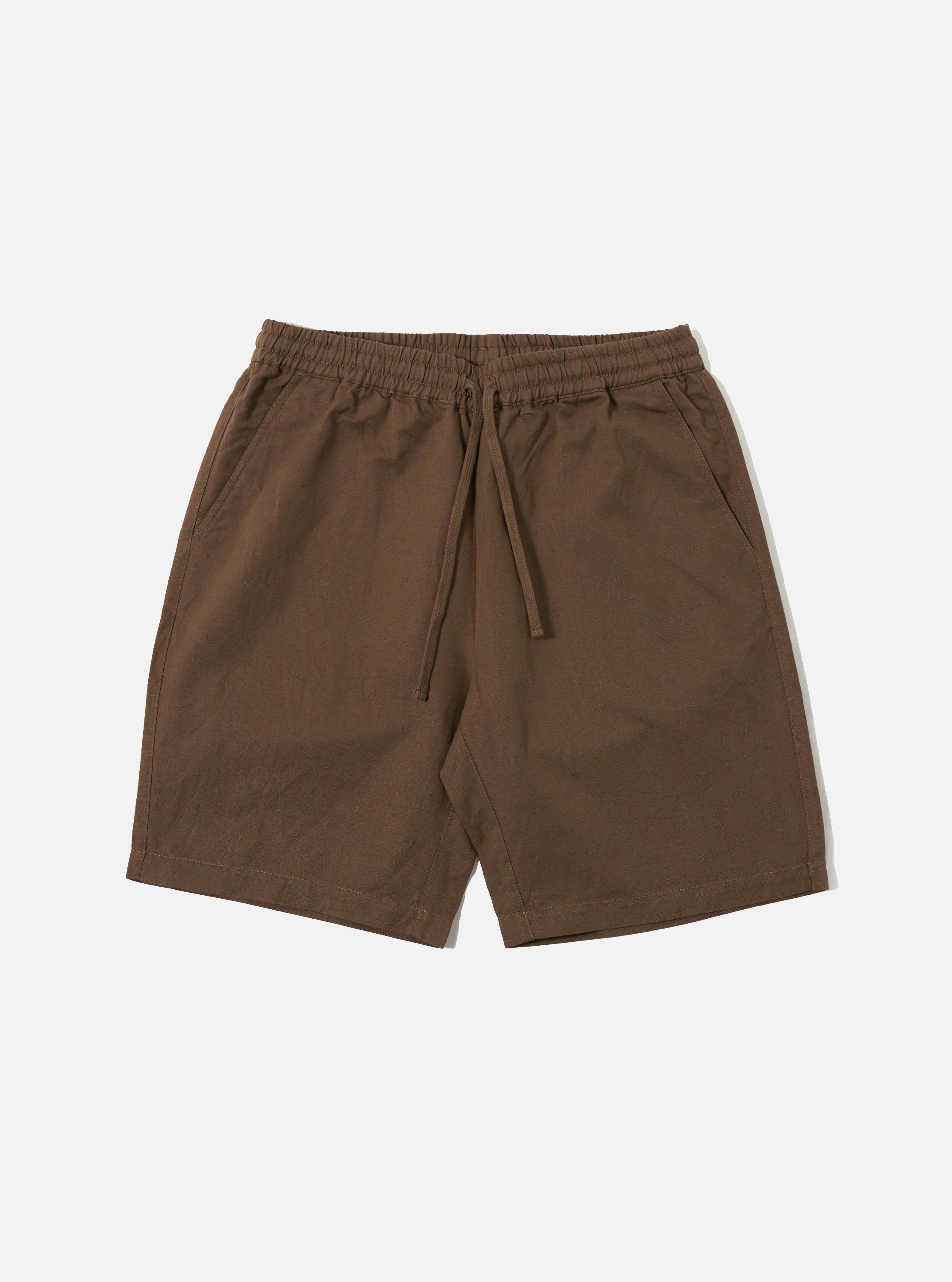 Universal Works Simple Short in Khaki Linen Slub Weave