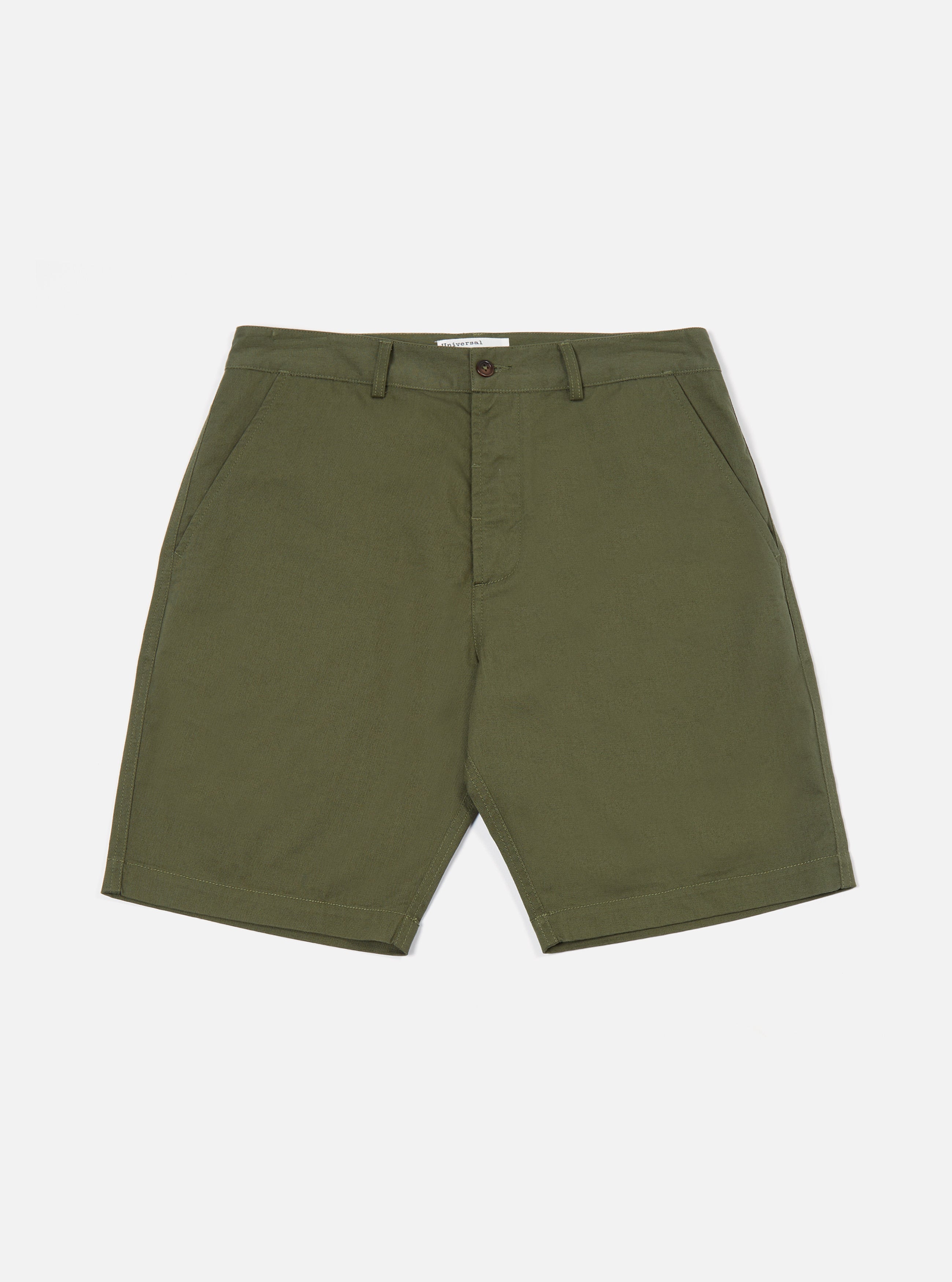 Universal Works Deck Short in Light Olive Twill