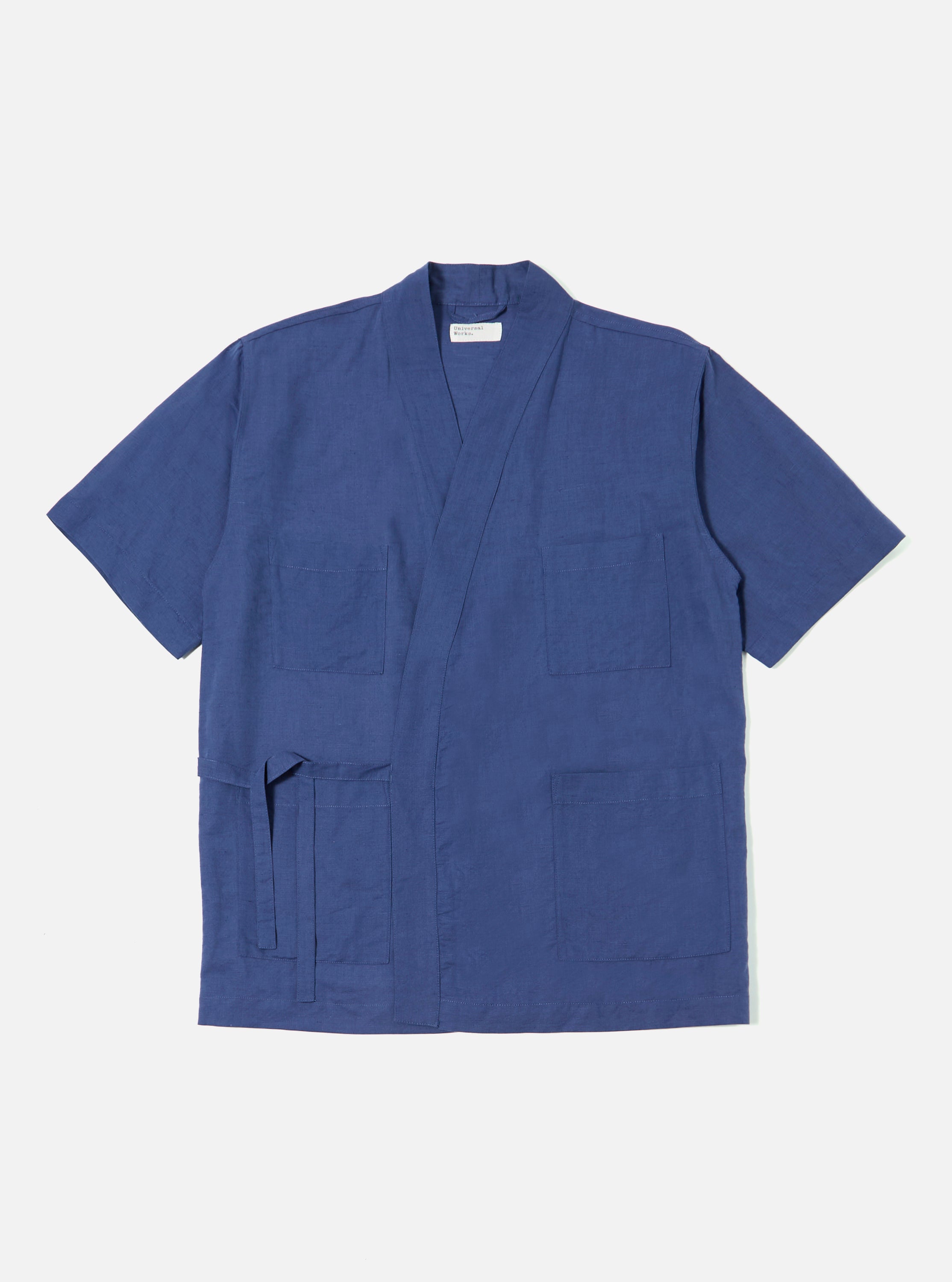 Universal Works S/S Kyoto Work Shirt in Blue Linen Cotton Shirting