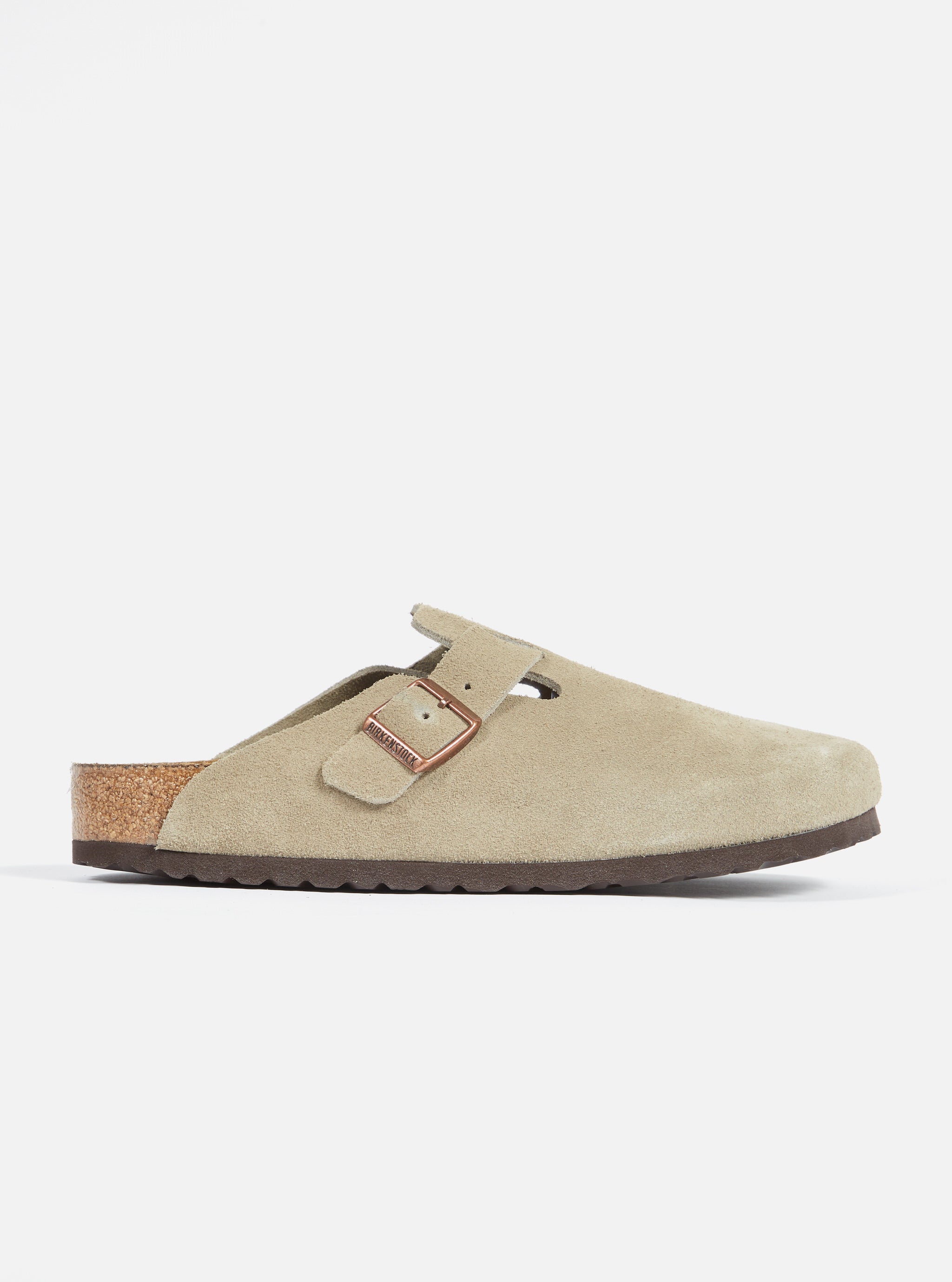 Birkenstock Boston Soft Footbed in Taupe Suede Leather