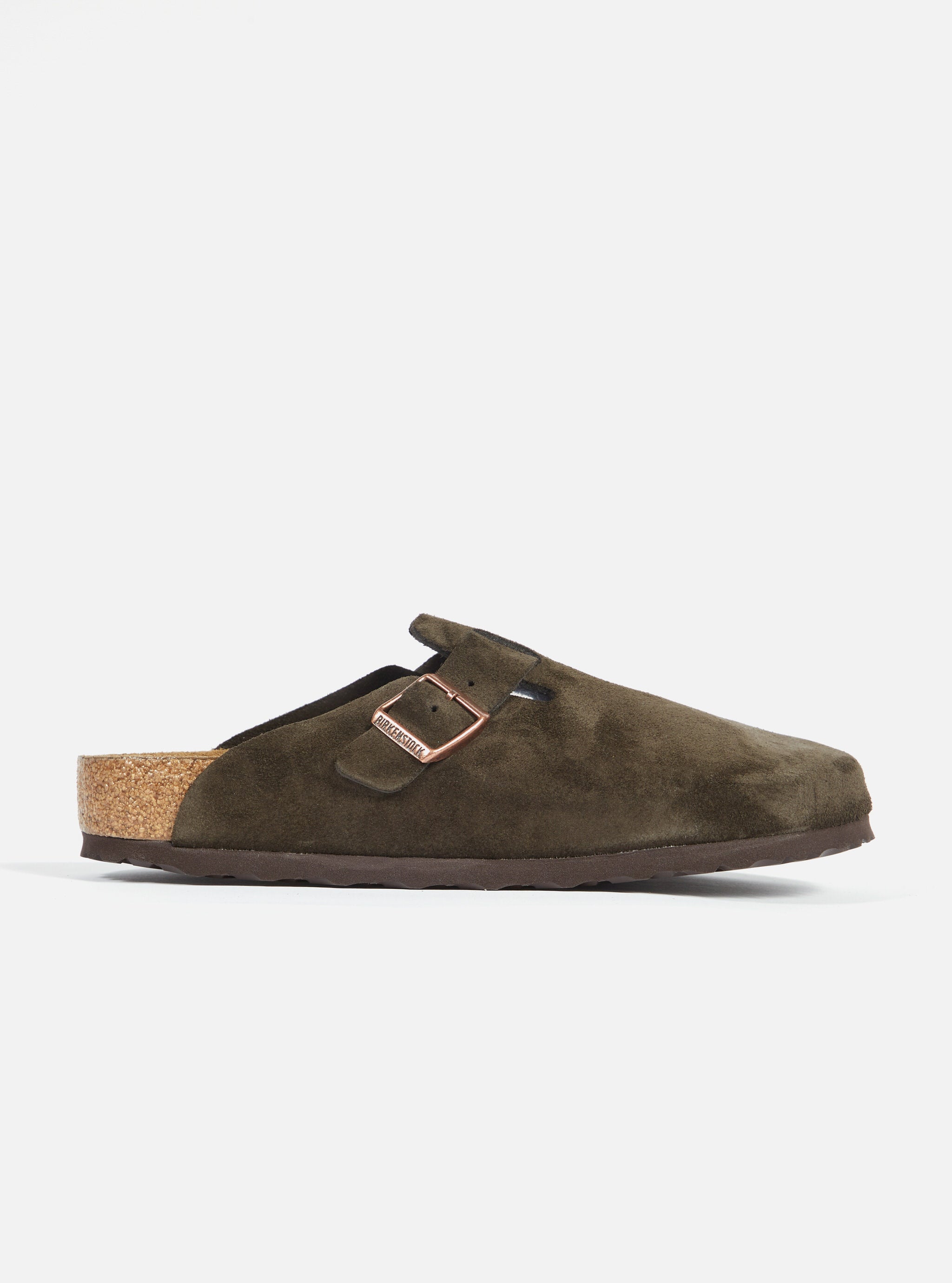 Birkenstock Boston Soft Footbed in Mocha Suede Leather