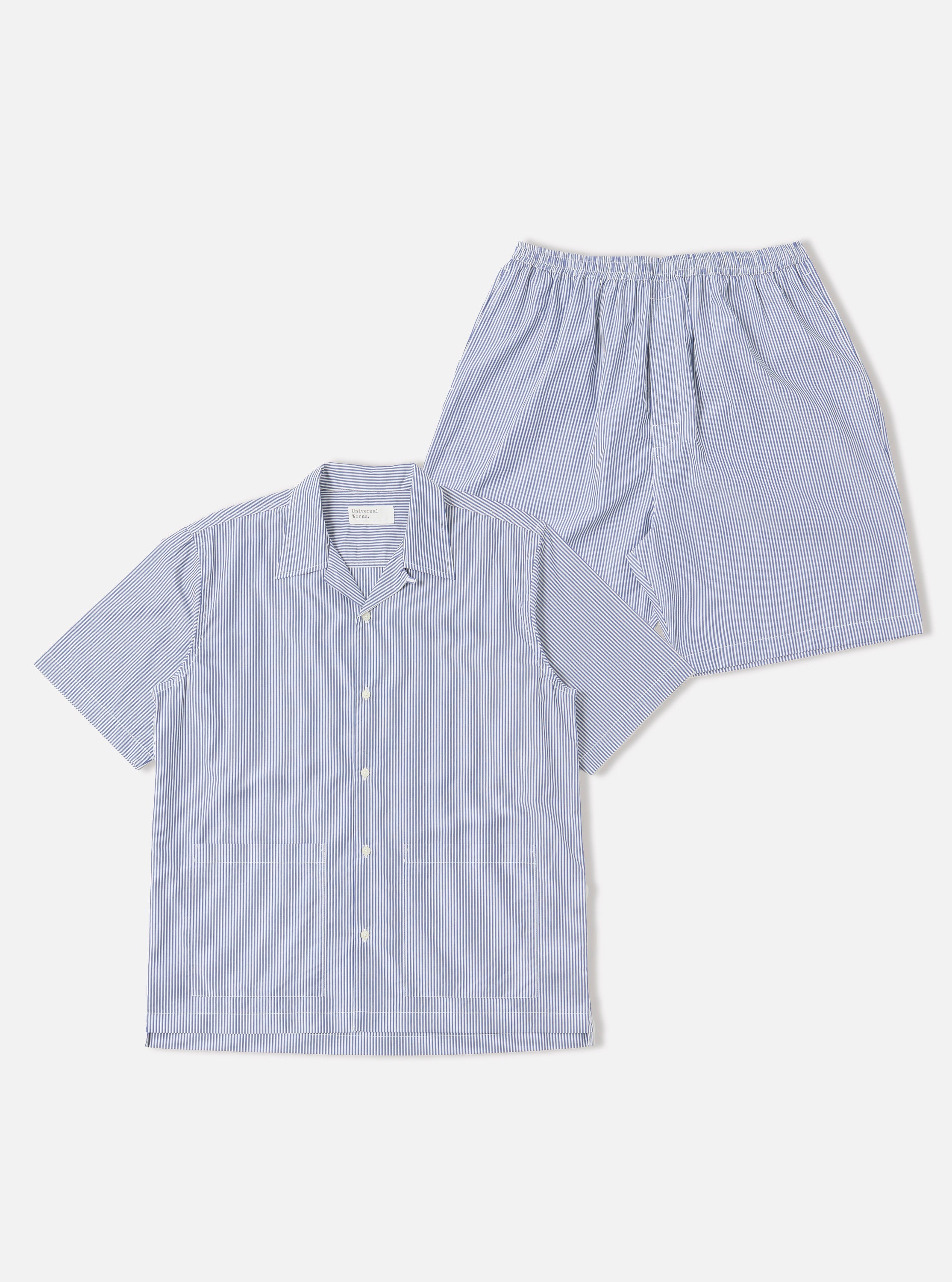 Universal Works Short Pyjama Set in Navy Classic Stripe