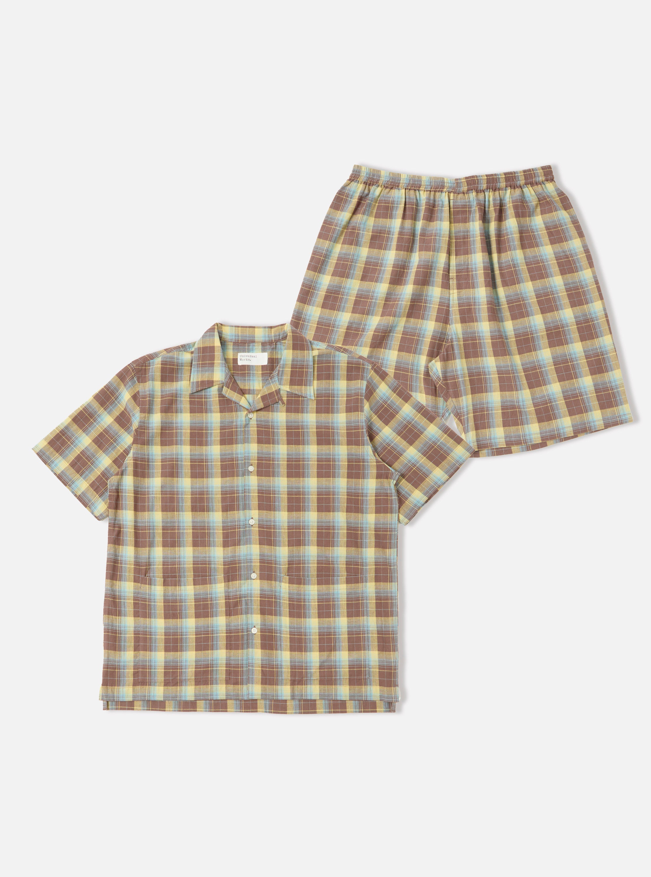 Universal Works Short Pyjama Set in Yellow/Brown Check