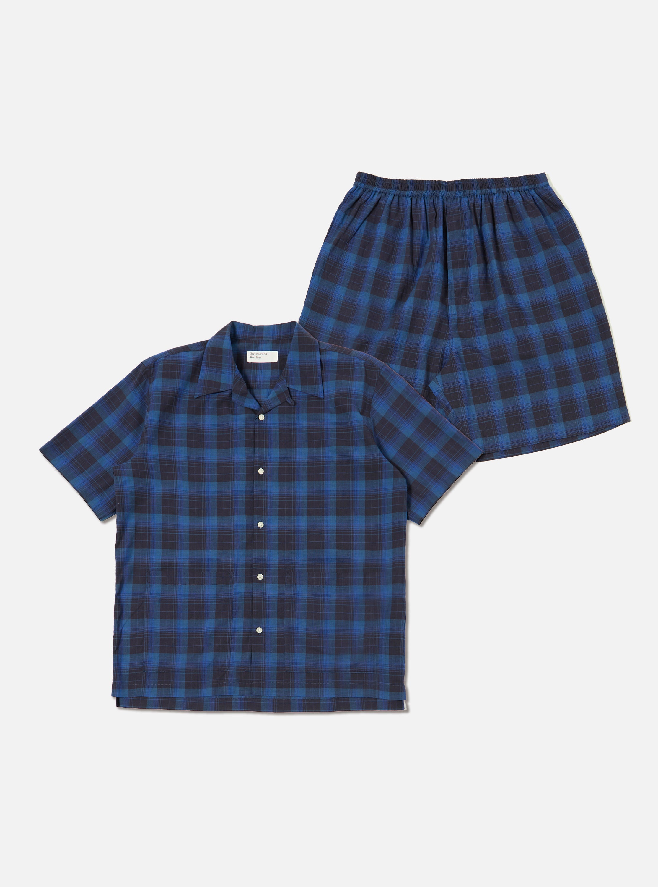 Universal Works Short Pyjama Set in Navy/Blue Check