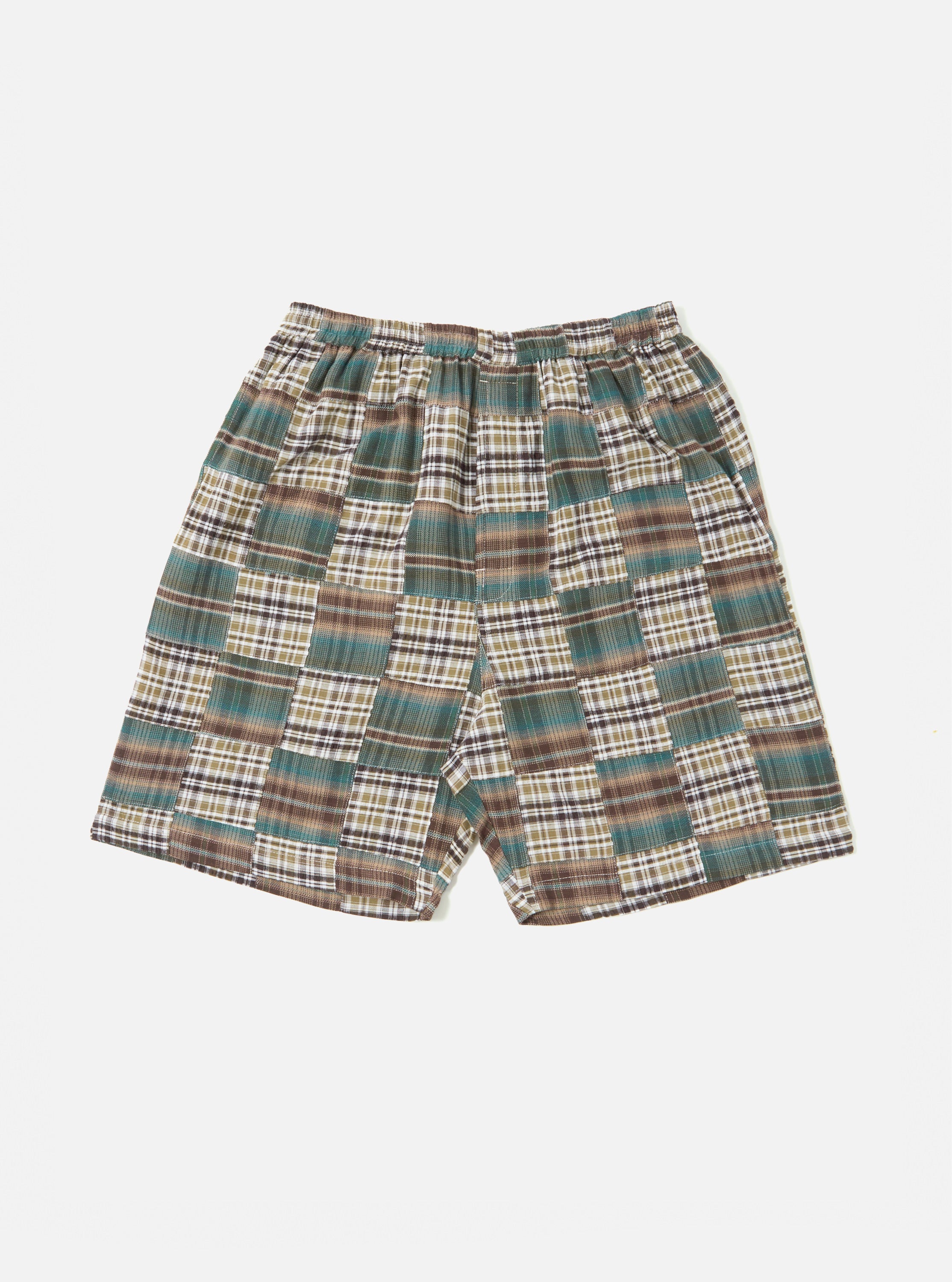 Universal Works Pyjama Short in Green Patchwork Madras