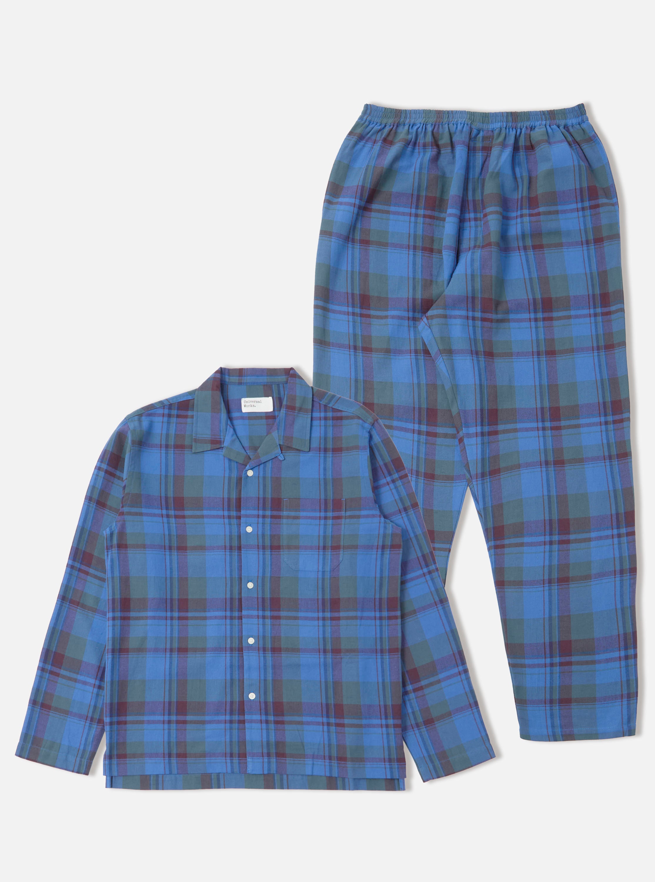 Universal Works Long Pyjama Set in Blue Kip Check