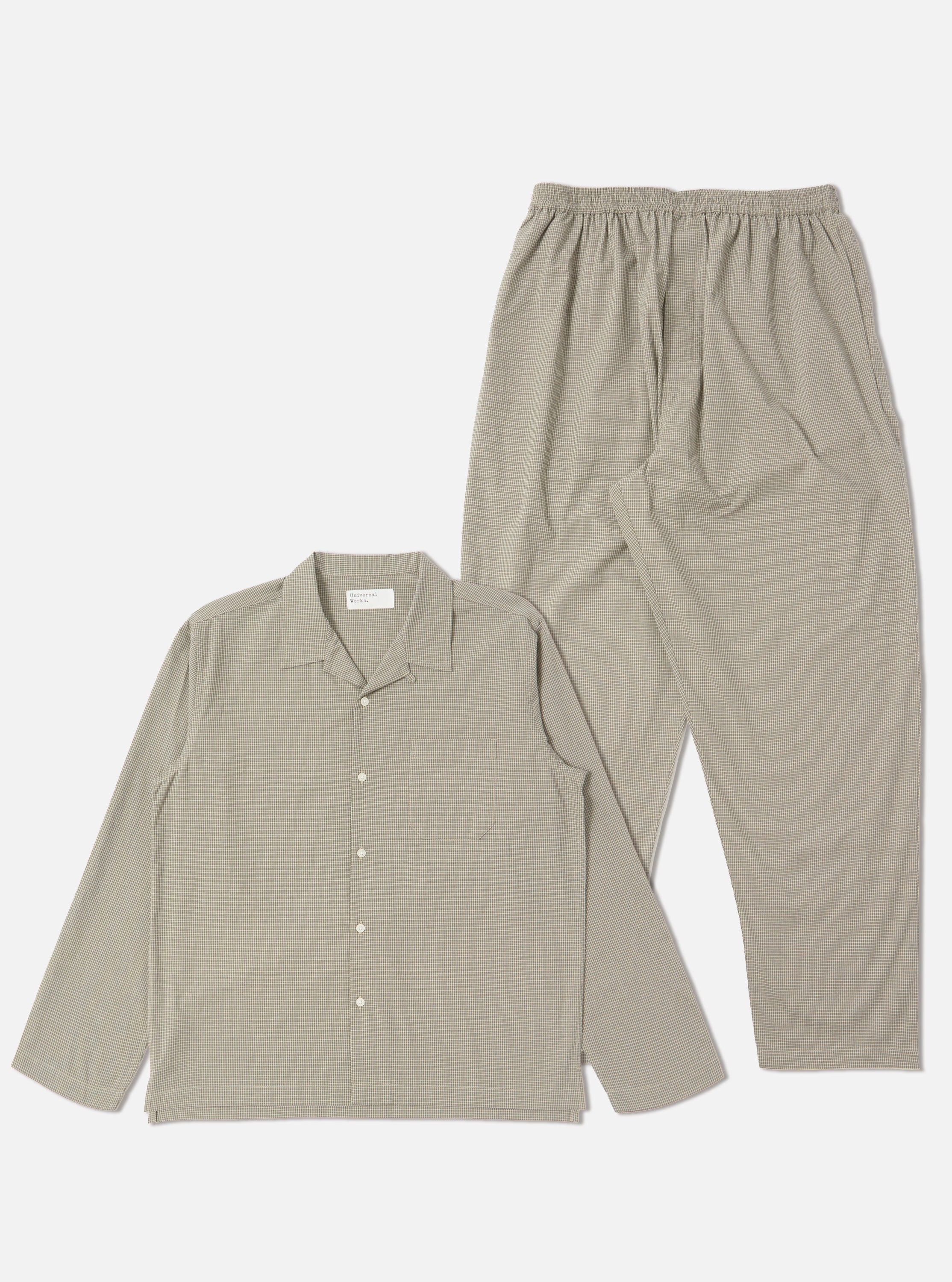Universal Works Long Pyjama Set in Green Tiny Check