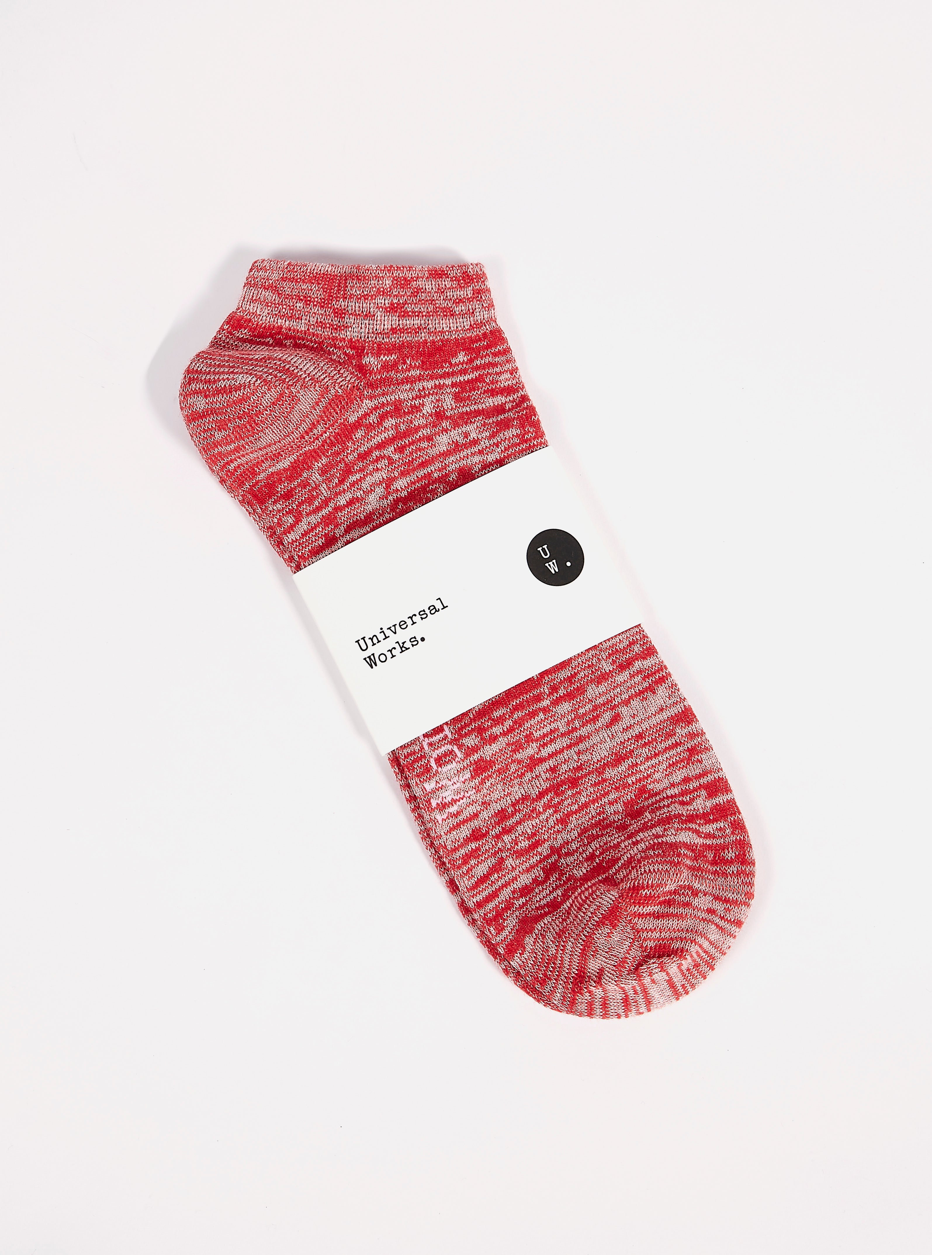 Universal Works Ankle Slub Sock in Red Slub Knit