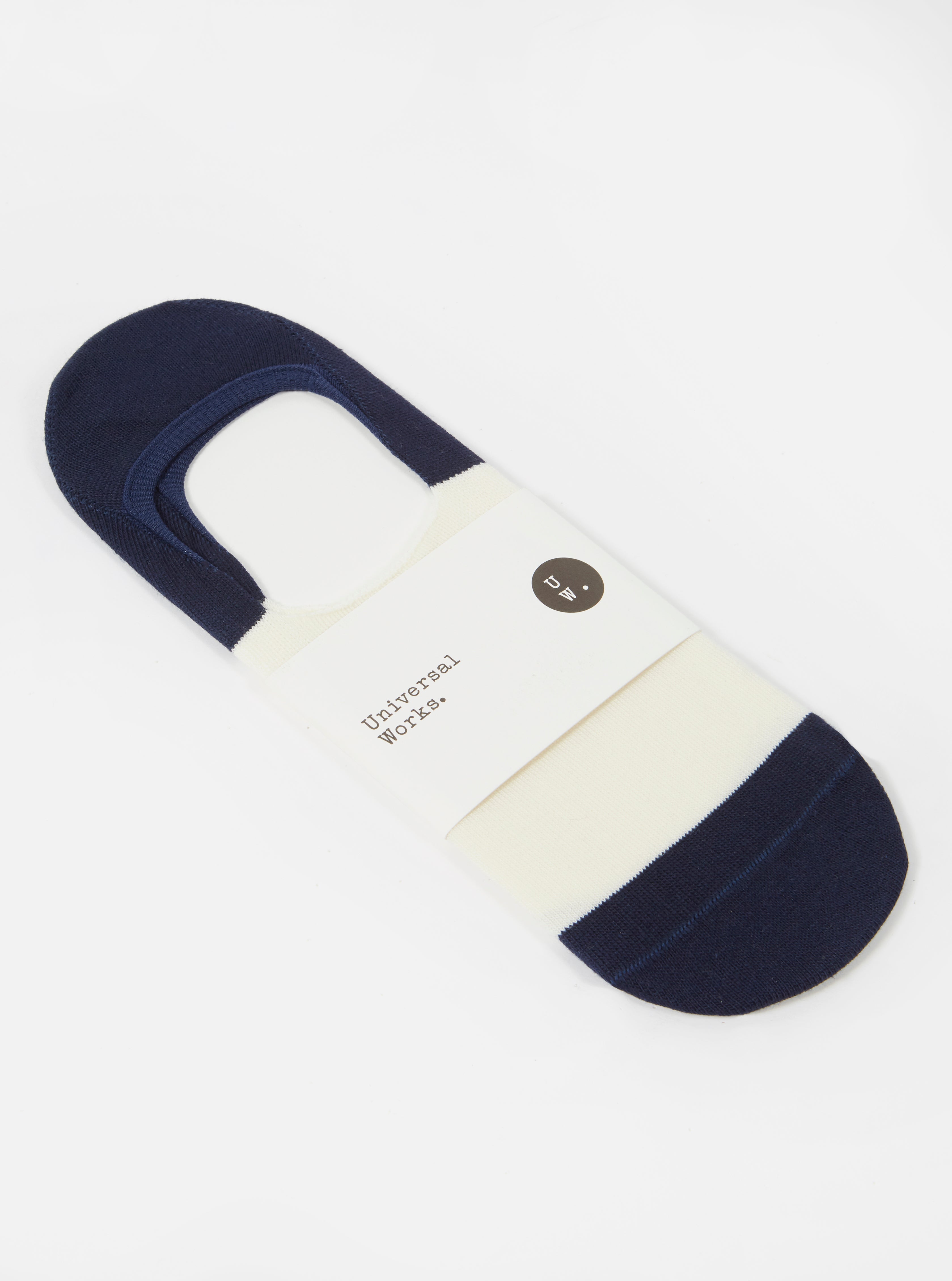 Universal Works No Show Sock in Ecru/Navy Cotton Mix Knit