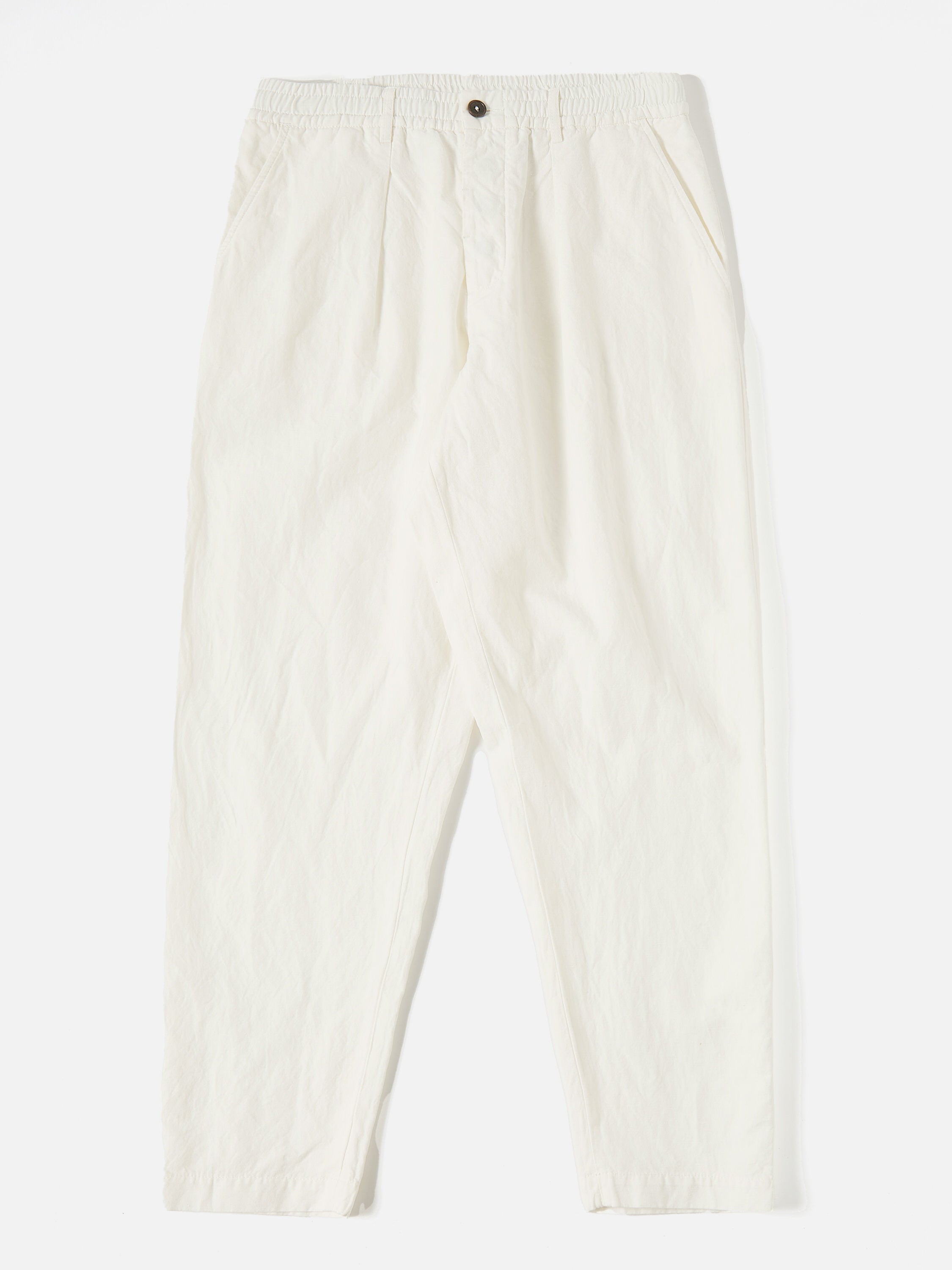 Universal Works Pleated Track Pant in Ecru Slub Linen Weave